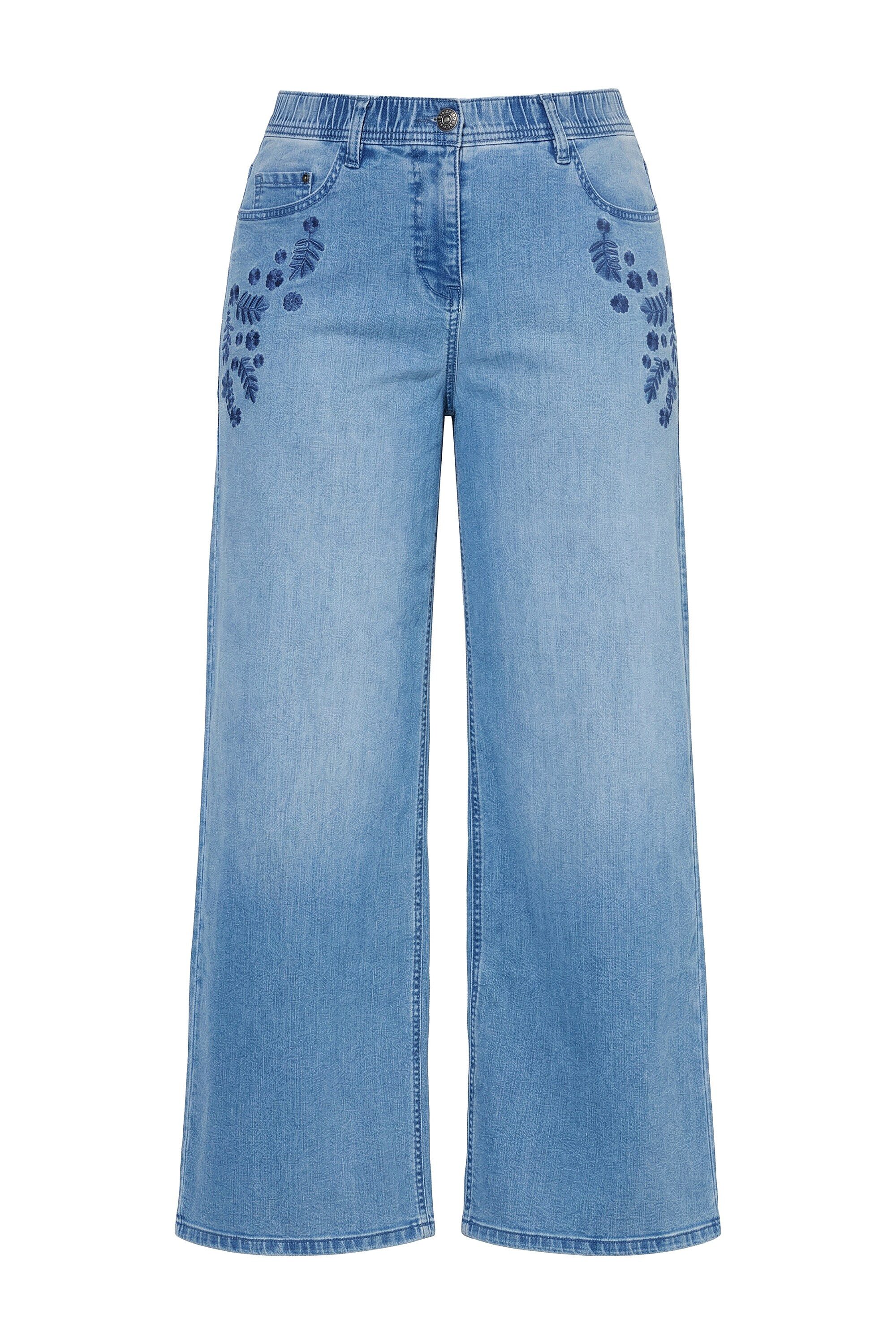 Ulla Popken 5-Pocket-Jeans Jeans Mary Stickerei extraweites Bein Komfortbund