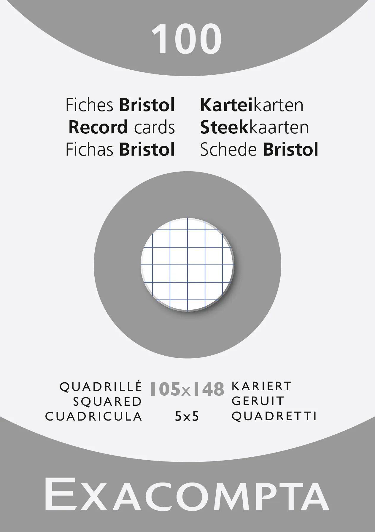 EXACOMPTA Karteikarten 10x Karteikarten A6 kariert, Faltschachtel mit 100 Stück, Weiß, 13209E, Karteikarten kariert