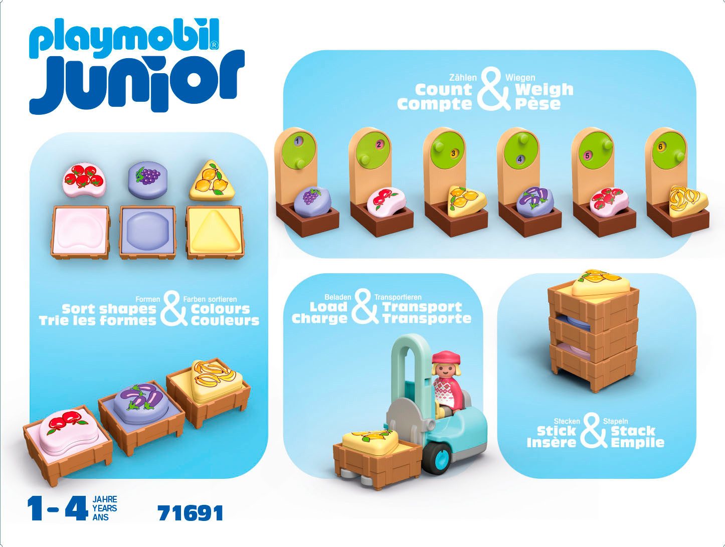 Playmobil® Bio-Marktstand & Gabelstapler (71691), JUNIOR Konstruktions-Spielset, (17 St), Made in Europe
