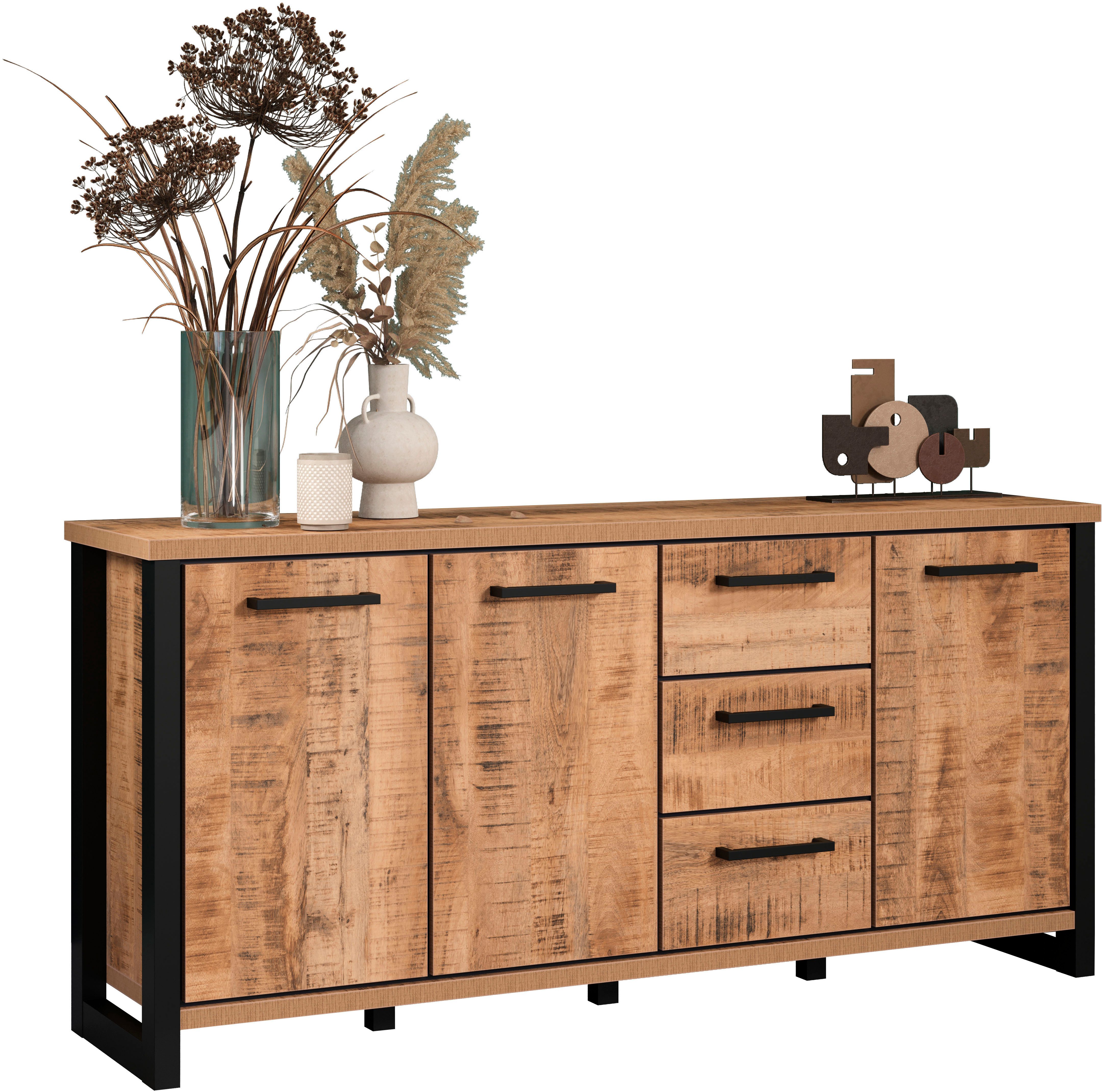 Home affaire Sideboard Elda (1 St), Sideboard mit 3 Türen & 3 Vollauszug Schubladen – (B/T/H) 180/45/86 cm