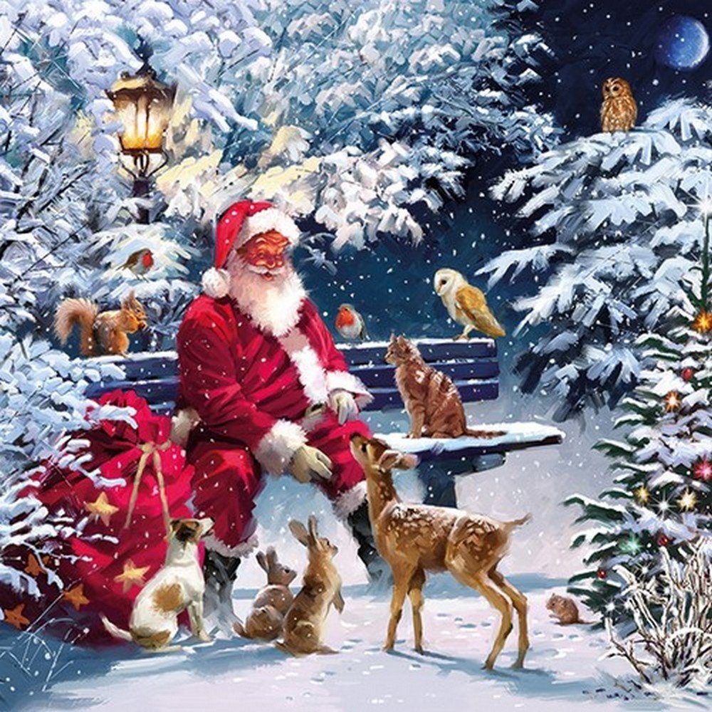 Ambiente Luxury Paper Products Papierserviette 20 Servietten Santa on Bench 33x33cm, (20 St)