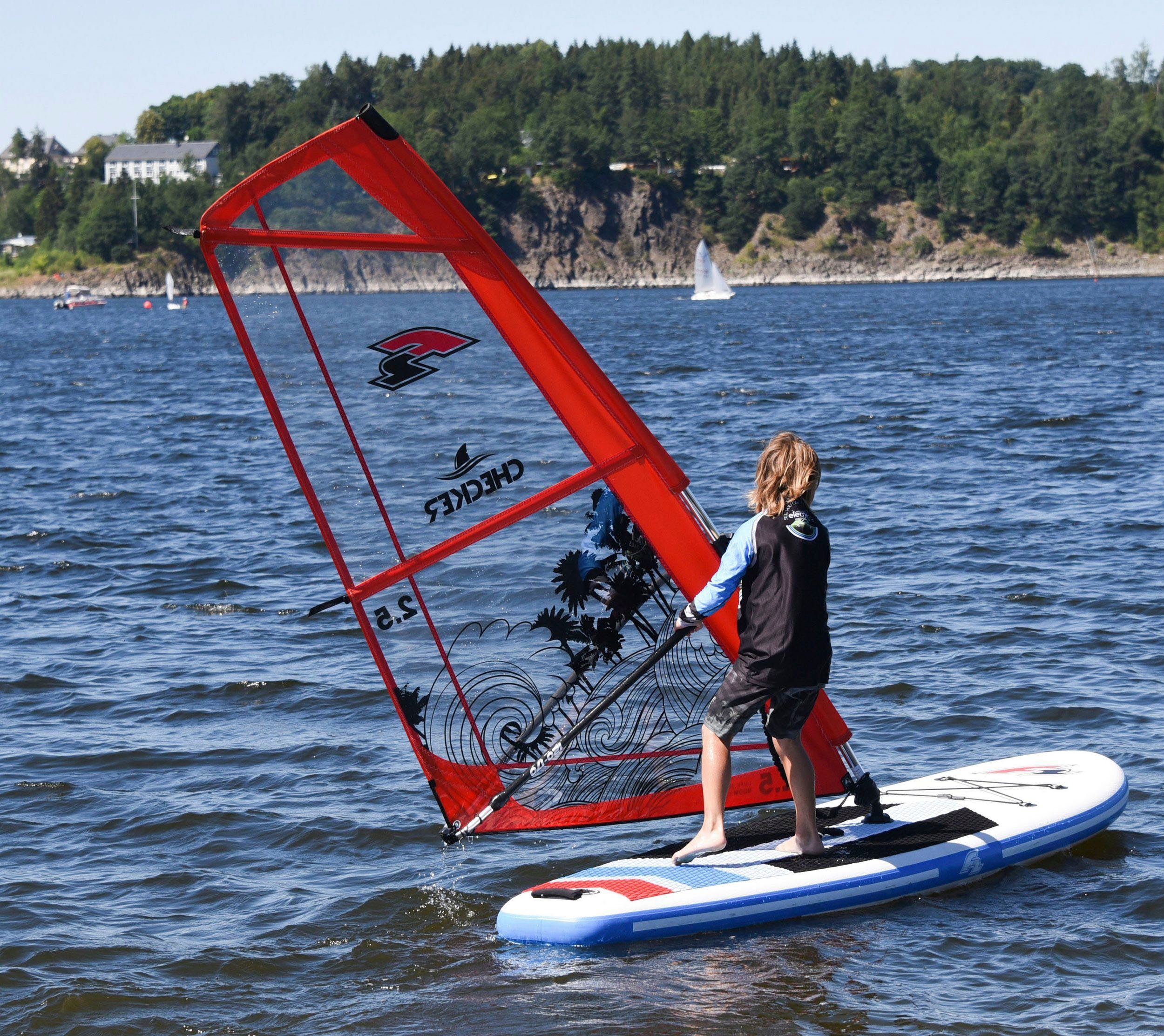 F2 Windsurfboard WS 4,5m², und Segel) mit mit Transportrucksack (Set, 10,5 Pumpe, Team 16 Paddel, Checker Rigg tlg., Set
