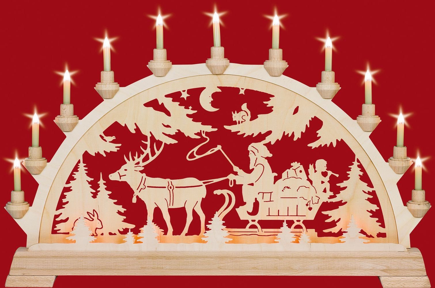 KWO Kunstgewerbe Werkstätten Lichterbogen Fensterdekoration Schwibbogen Nikolaus mit Schlitten BxTxH=
