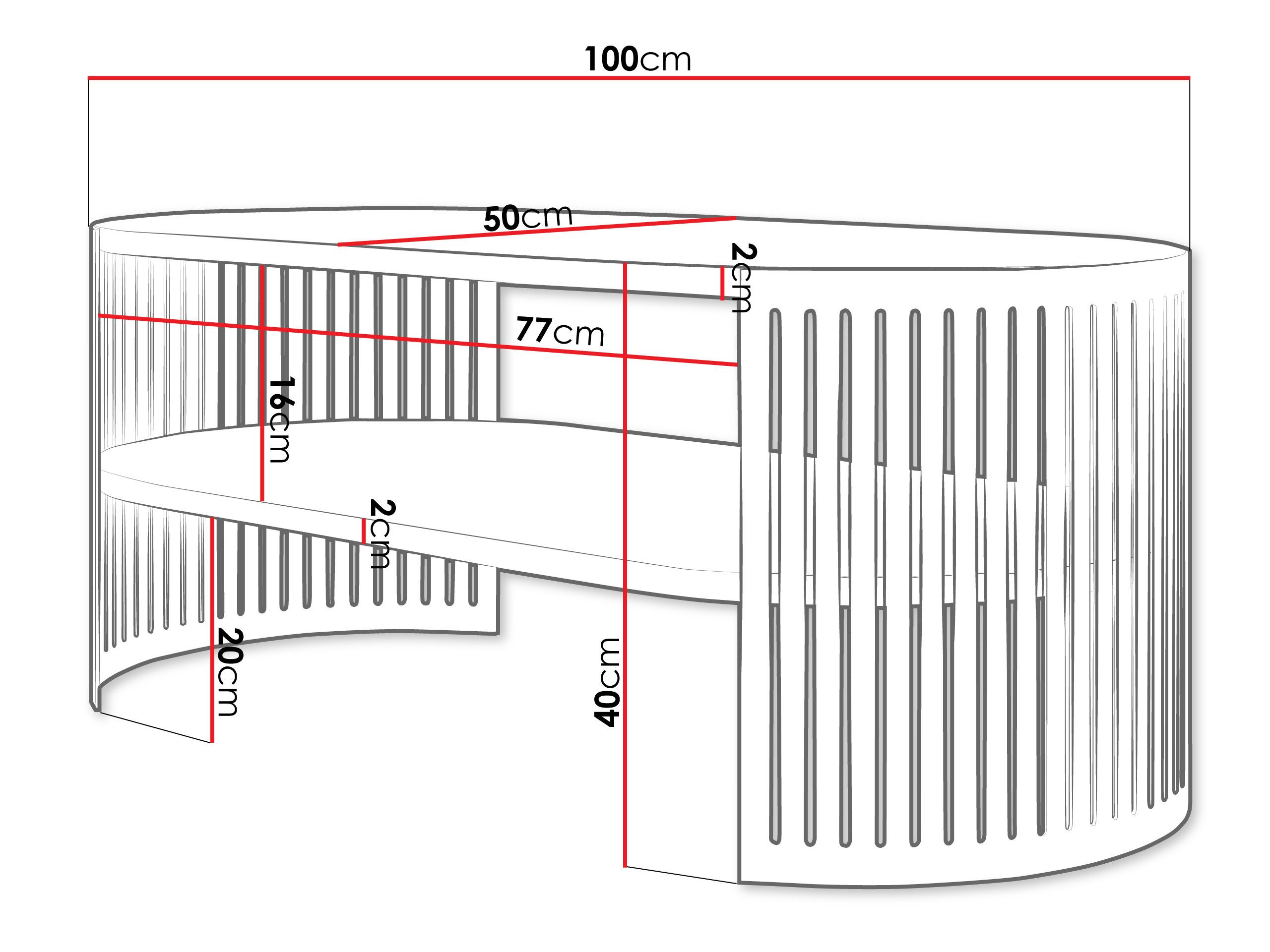 MIRJAN24 Couchtisch Fikoli Oval I (mit Regal), Gestell aus Stahl, 100x50x40 cm