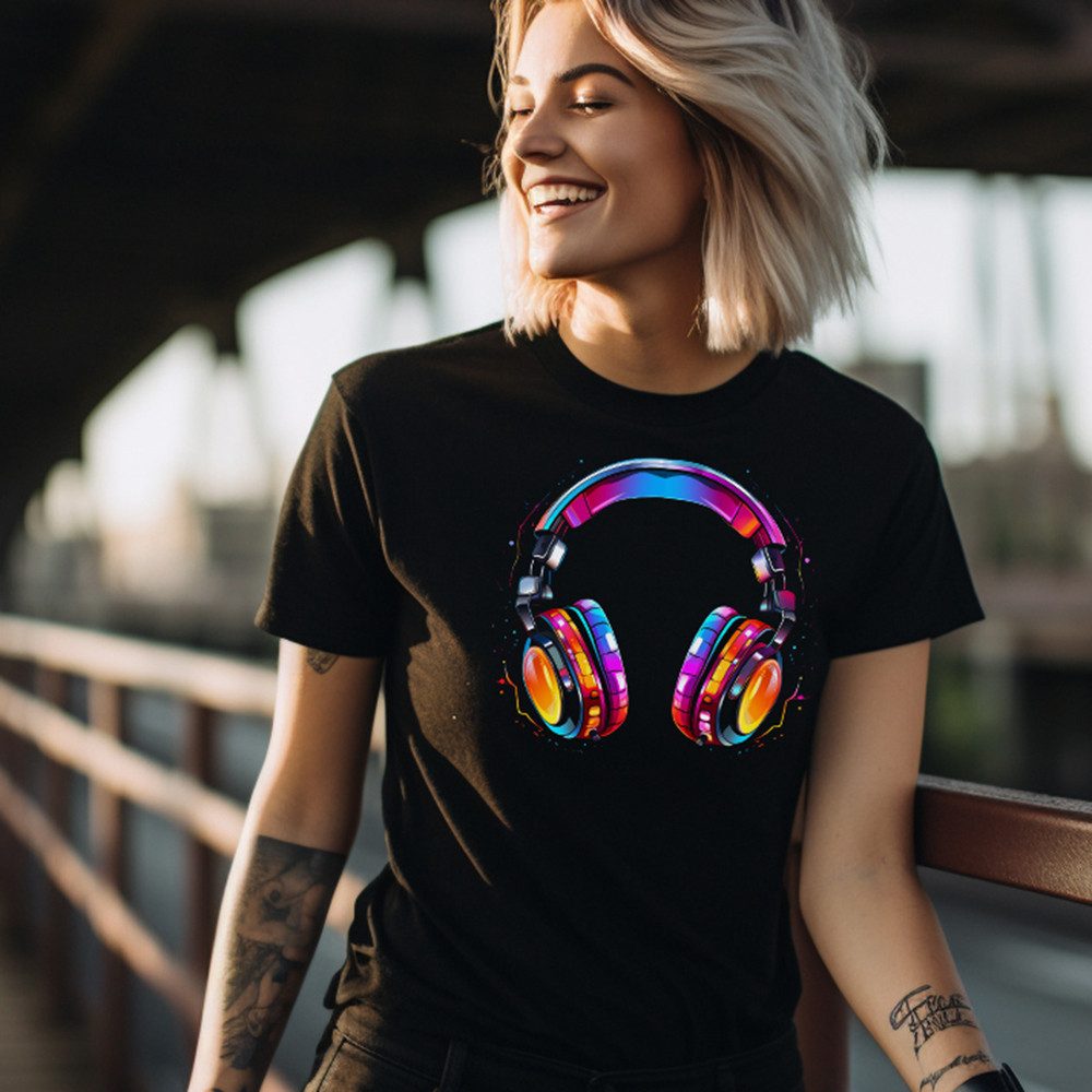 MAKAYA Print-Shirt Damen Hipster Motiv Kopfhörer günstig online kaufen