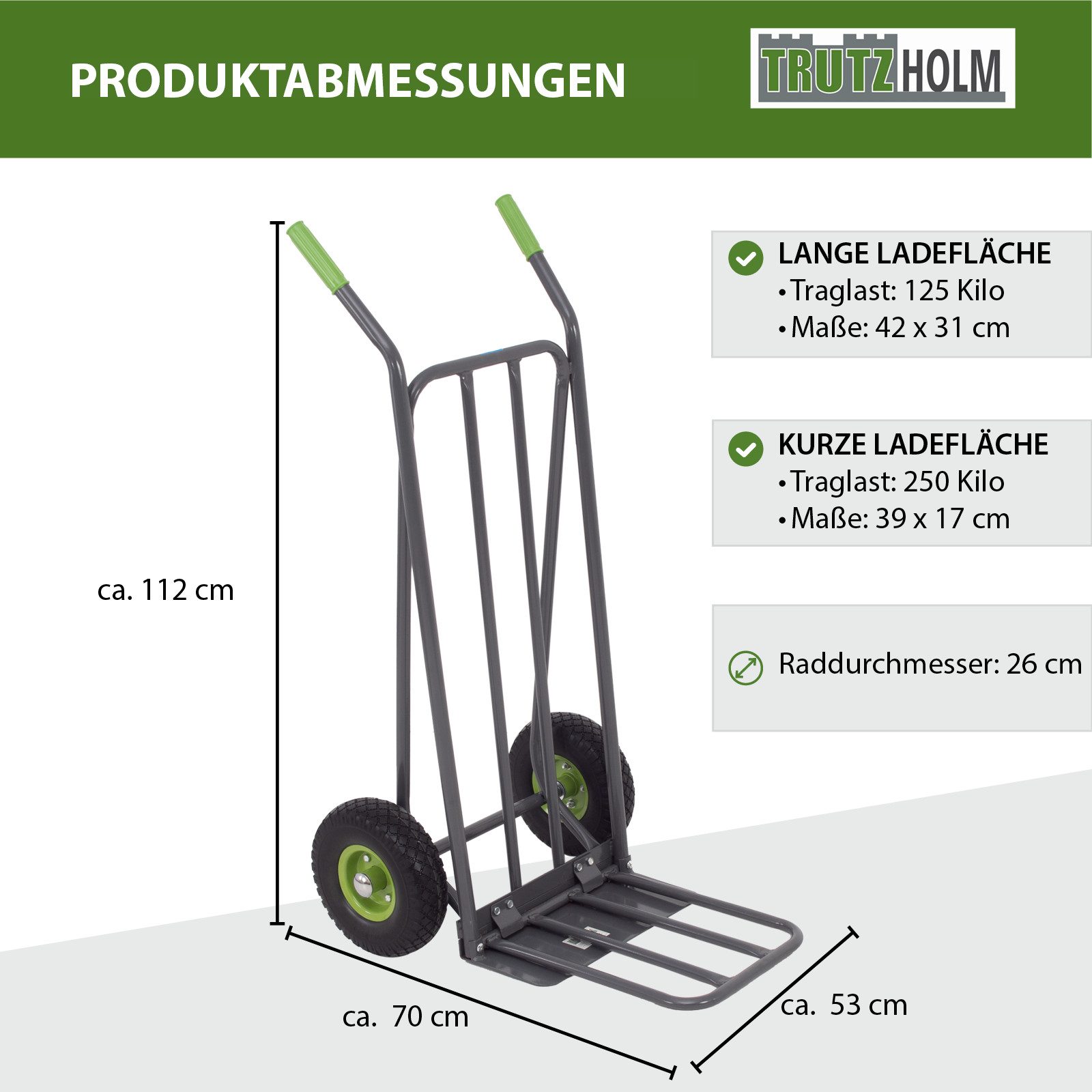 TRUTZHOLM Sackkarre Paketkarre mit extra Ladefläche 42 cm Traglast 250 kg Stahlrahmen, Klappbar