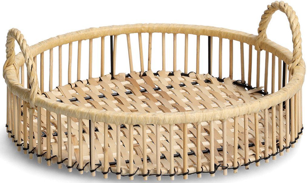 [Vertrauen zuerst, Qualität zuerst] Zeller Present Tablett, Ø Rattan, 32 cm (1-tlg), Metall