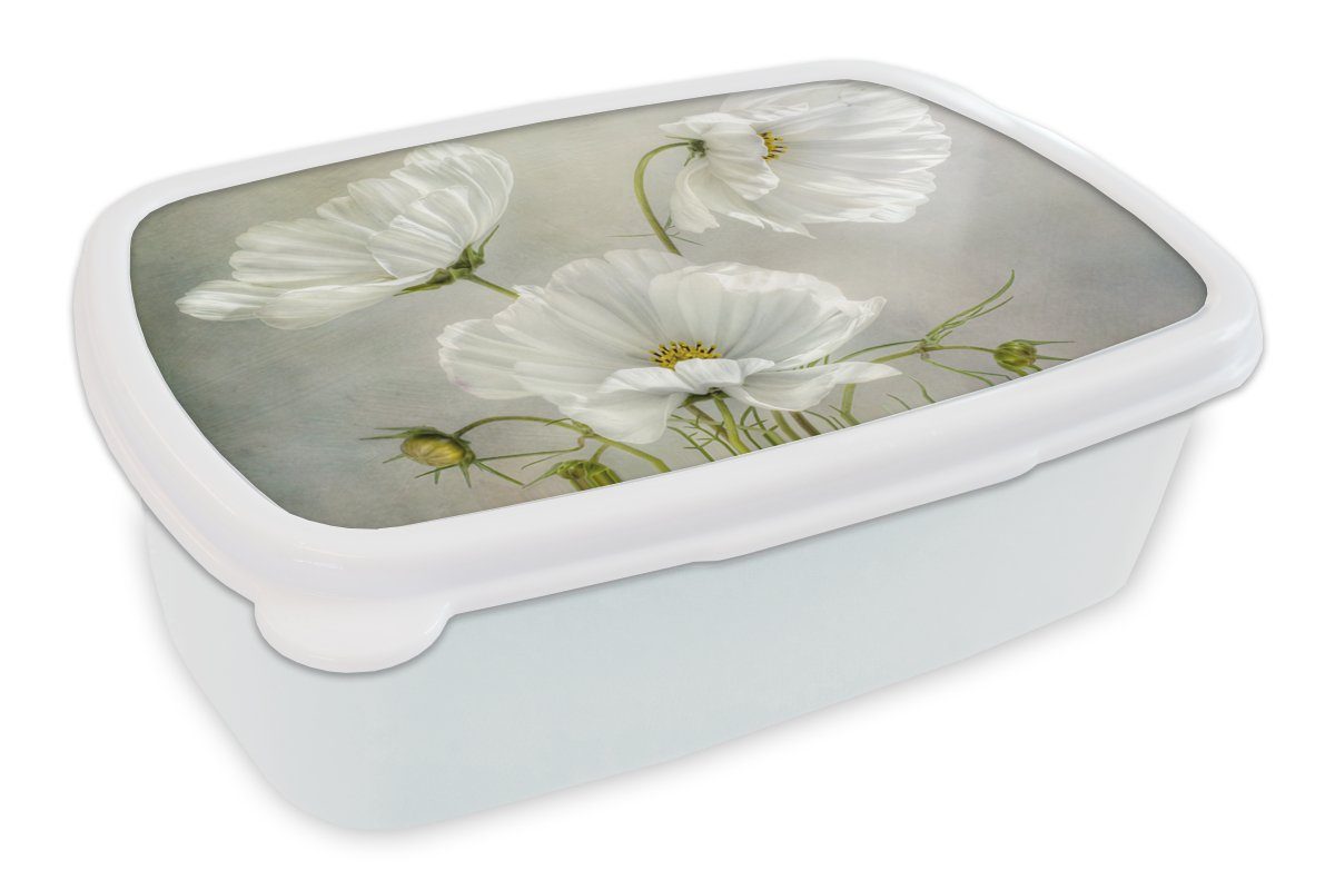 MuchoWow Lunchbox Blumen - Stillleben - Mohn - Weiß - Botanisch, Kunststoff, (2-tlg), Brotbox für Kinder und Erwachsene, Brotdose, für Jungs und Mädchen