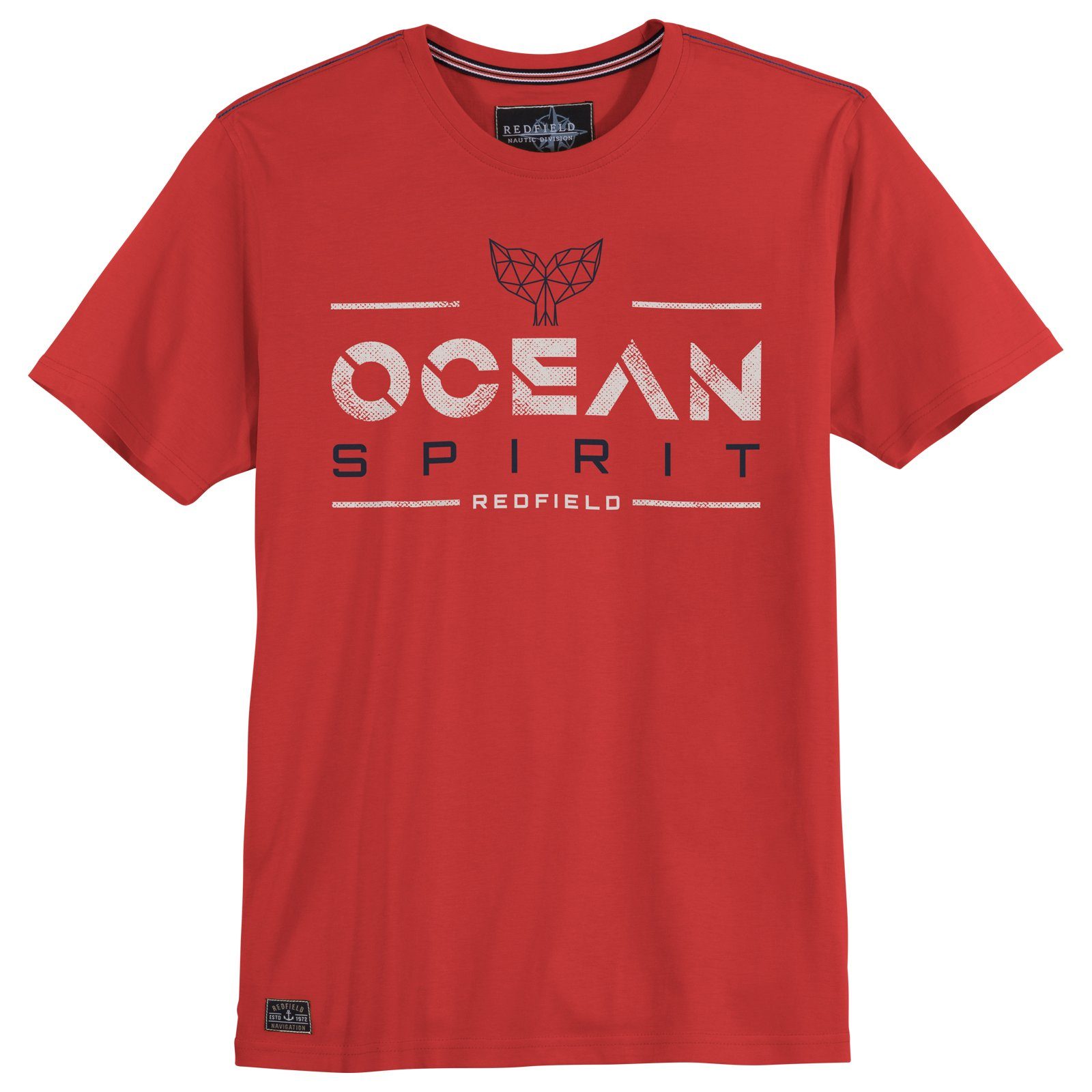 Herren T-Shirt rot Print Ocean Große redfield Rundhalsshirt Größen Redfield Spirit