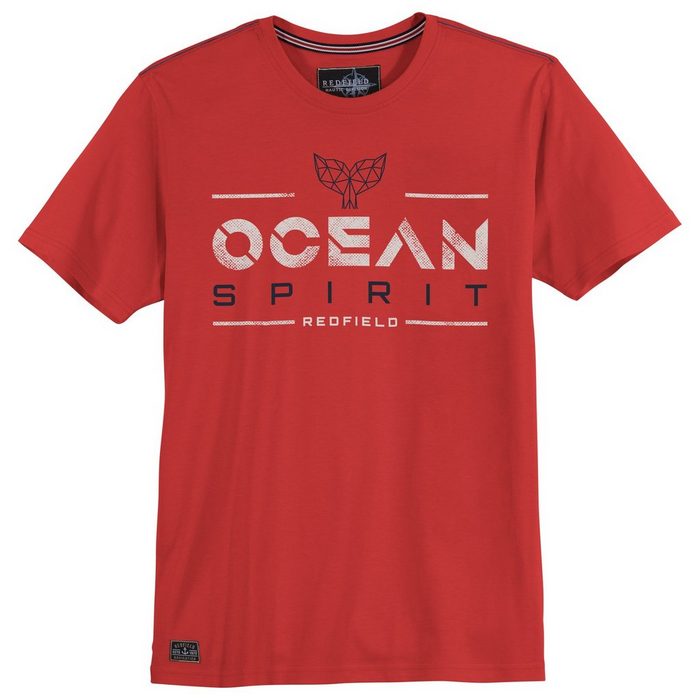 redfield Rundhalsshirt Große Größen Herren T-Shirt rot Print Ocean Spirit Redfield