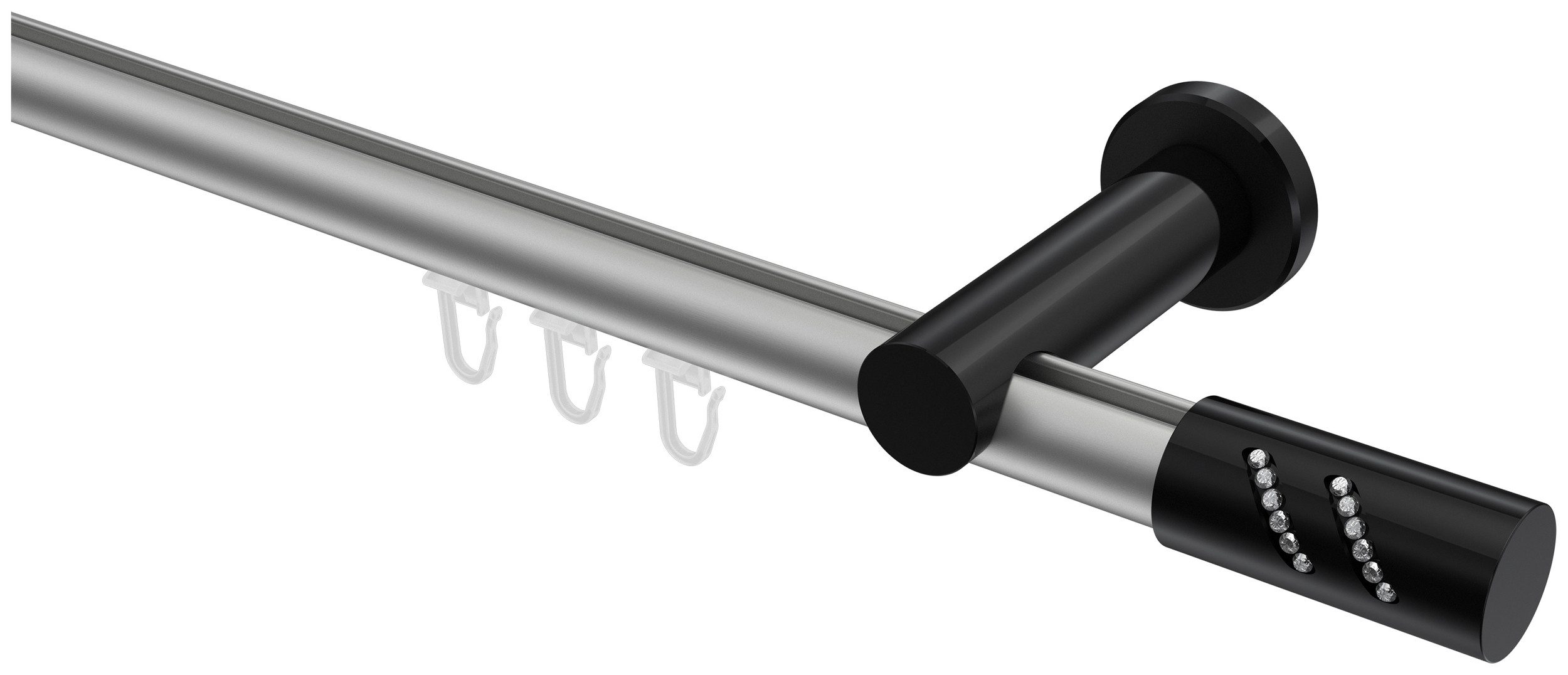 INTERDECO Innenlaufschiene Platon Zoena, Ø 20 mm, 1-läufig, Fixmaß, kürzbar, Wandmontage, Aluminium, Silbergrau / Schwarz / Bicolor