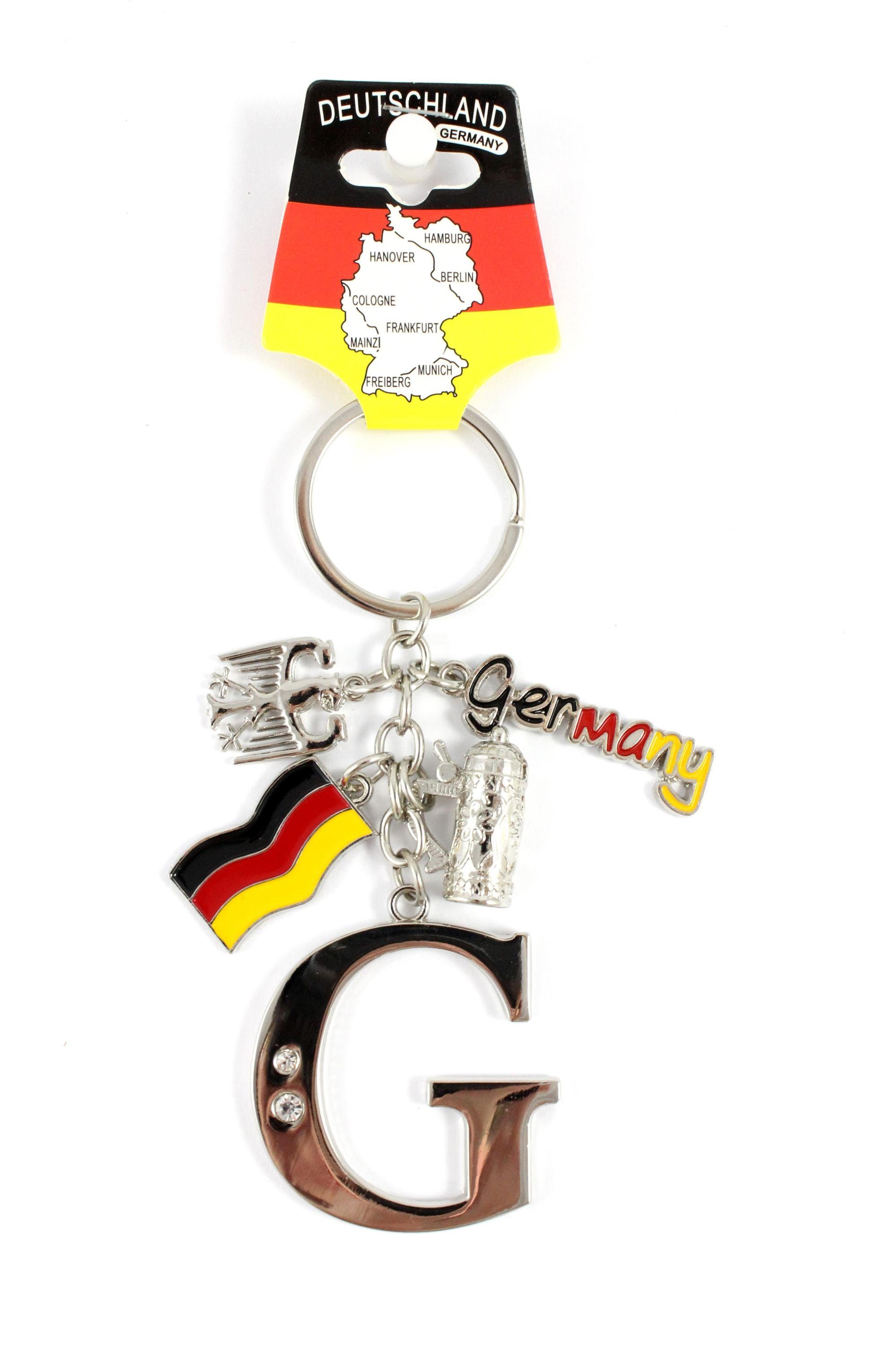 & Bierkrug/Adler/Deutschland-Fahne/Germany Buchstaben/Letter/Initalien/Alphabet/ABC 11cm ELLUG Charms H.: Schlüsselanhänger mit Glitzersteinen Schlüsselanhänger