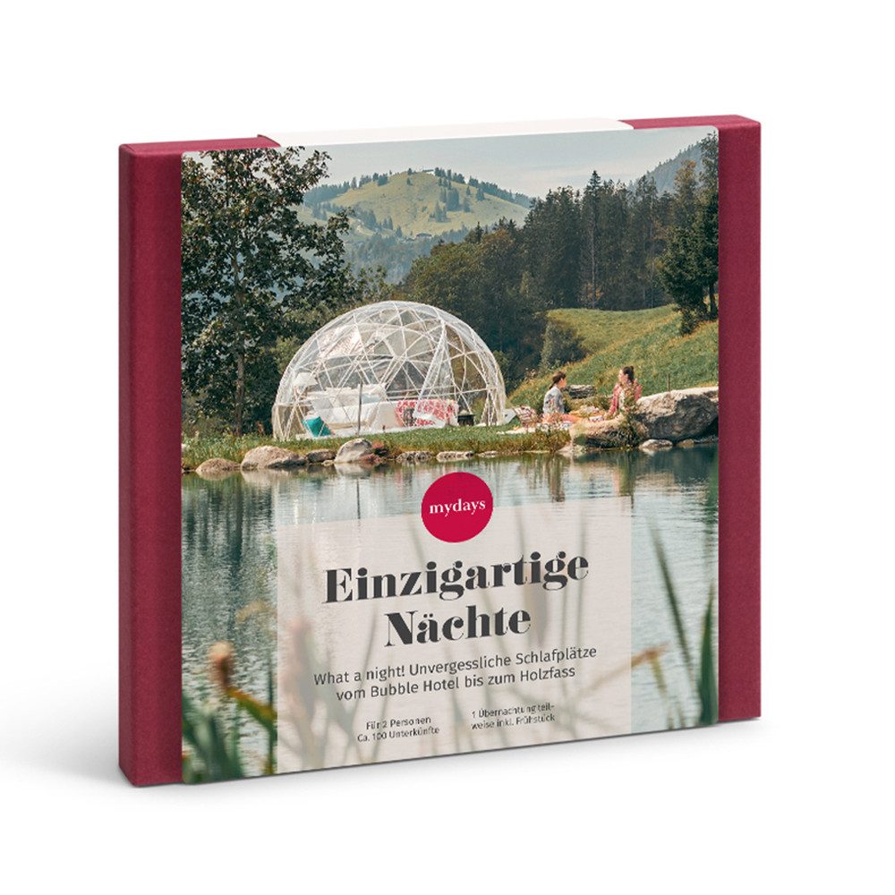 mydays Erlebnisgutschein Geschenkbox Einzigartige Nächte, 1 Uebernachtung tlws. inkl. Fruehstueck - Riesengrosse Auswahl an Unt…