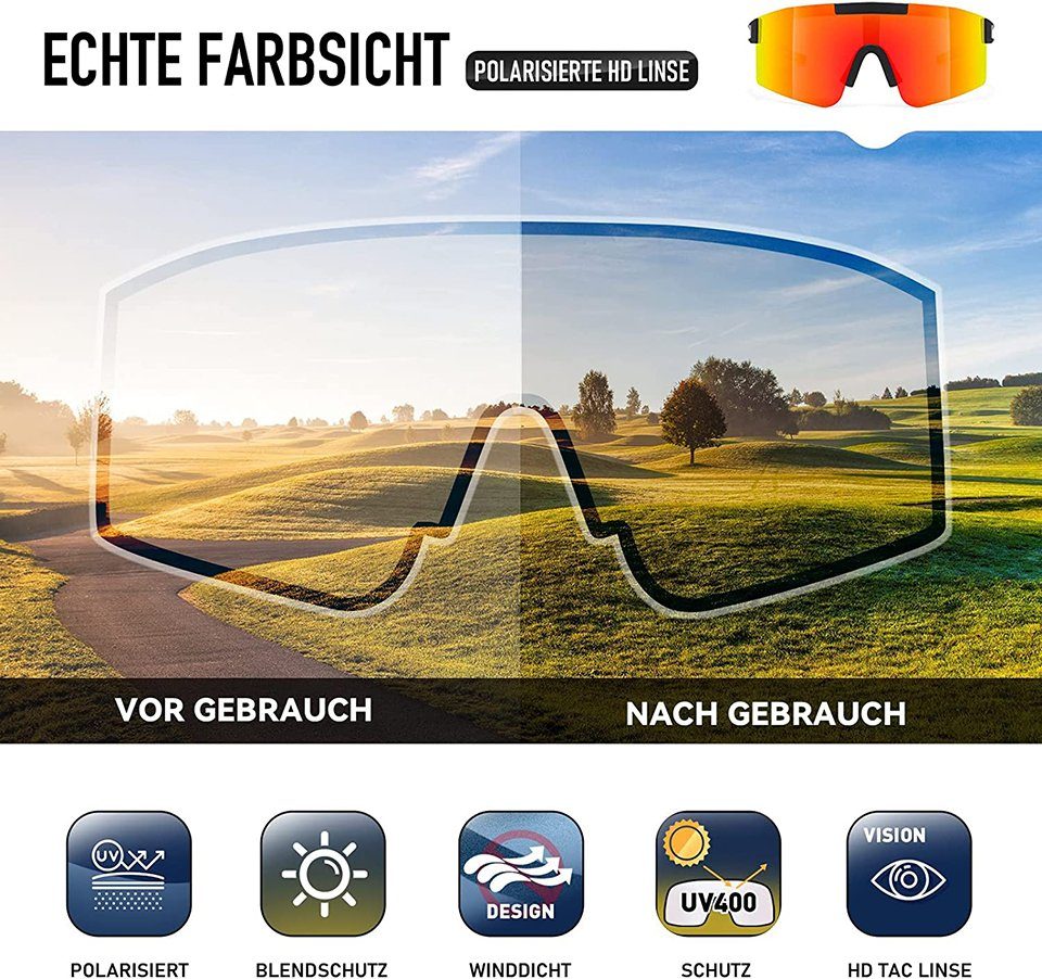 orange PACIEA Polarisiert Herren-Damen-Fahrradbrille Ski Sportbrille UV400 Sport-Sonnenbrille