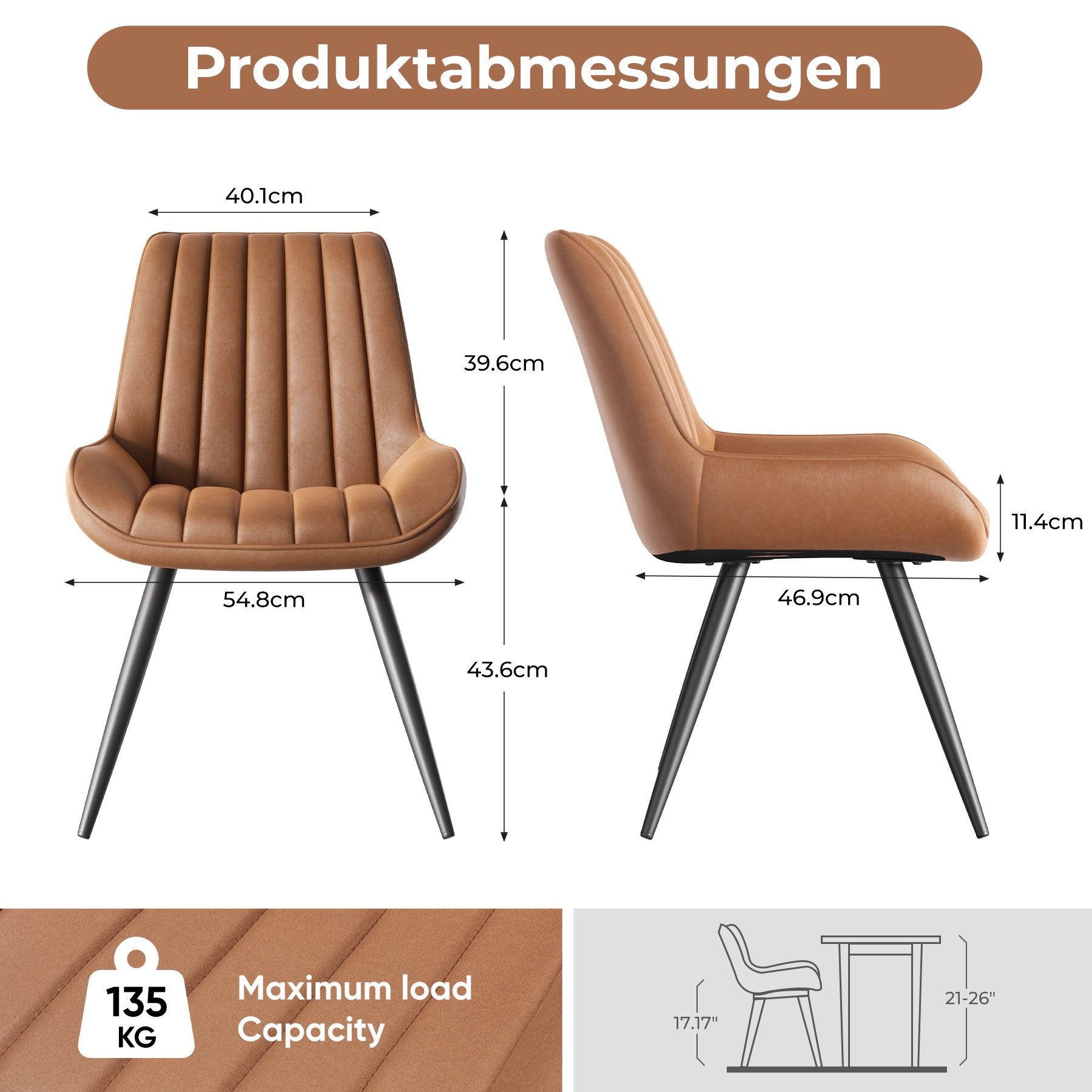 HawthyHome Esszimmerstuhl Stuhlset – Polsterstühle, Moderner Küchenstuhl (2 St), mit Ergonomischer Rückenlehne und Metallbeinen