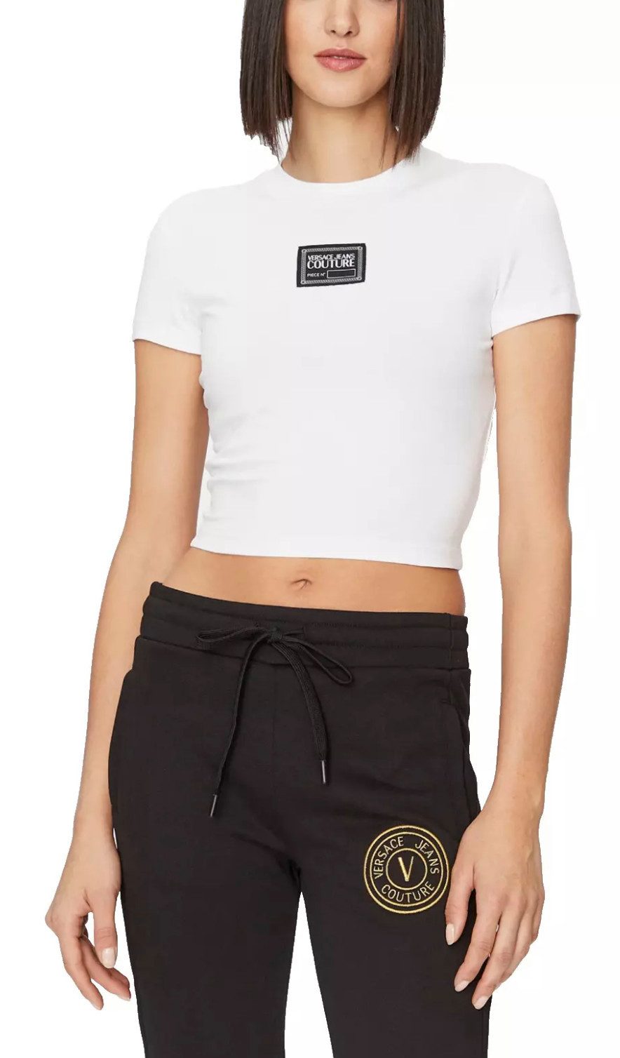 Versace Jeans Couture Crop-Top Retro T-Shirt Slim Fit Kontrastfarbenes Logo-Patch, hochwertige Verarbeitung