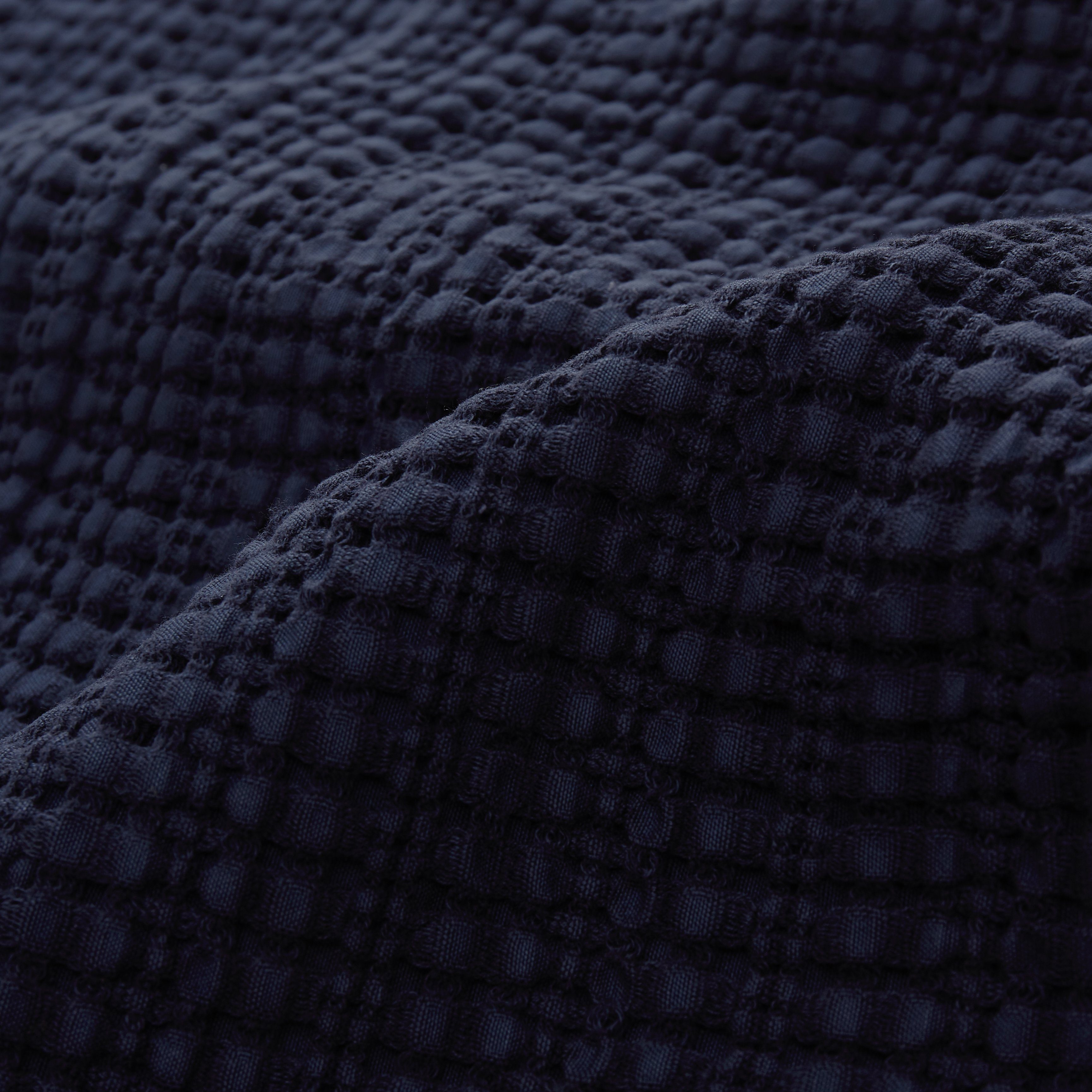 Baumwolle, 100% Waffelstruktur Kantenverarbeitung Anadia Dunkelblau - & mit Tagesdecke Plaid Überwurf schlichter Urbanara,