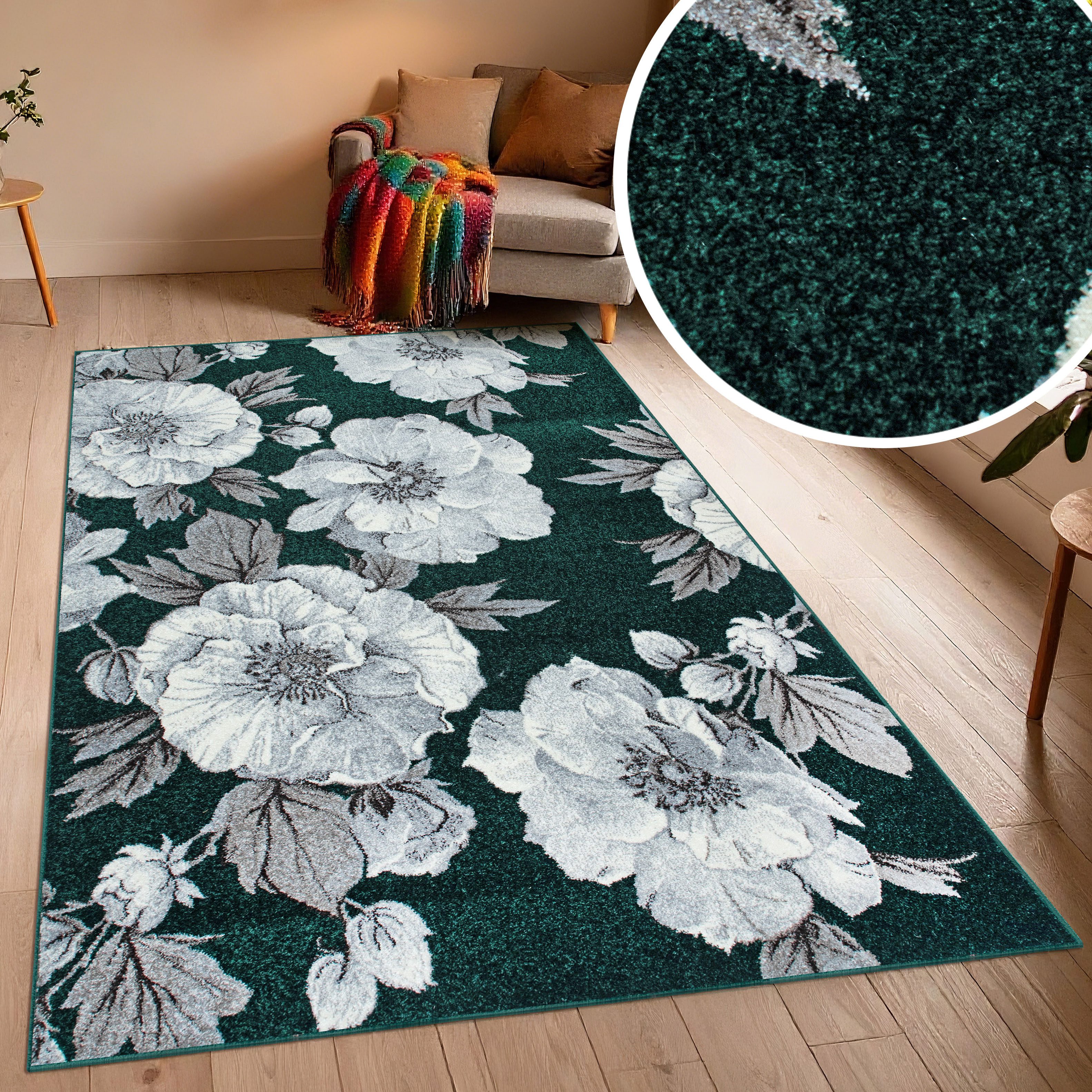 OTTO home Teppich Florent, Blumen Design, Vintage, rechteckig, Höhe: 9 mm, Floral, detailreiche Blüten, Botanical, elegant, Wohnzimmer