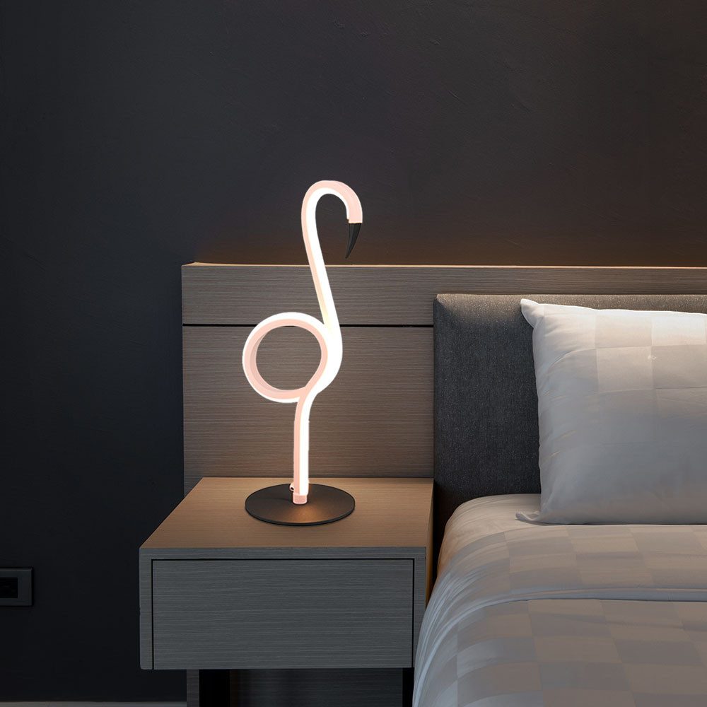 Reality Leuchten LED Tischleuchte, LED-Leuchtmittel fest verbaut, Warmweiß, Tischleuchte Flamingo pink LED Nachttischlampe Schlafzimmerleuchte