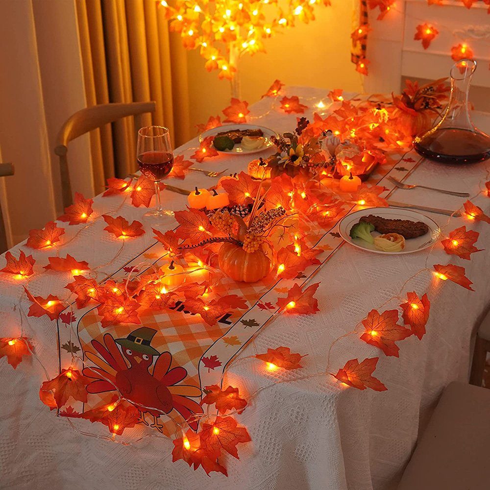 Ahornblatt, Party, batterie, Deko Wasserdicht, Herbst LED-Lichterkette Thanksgiving für Halloween Rosnek