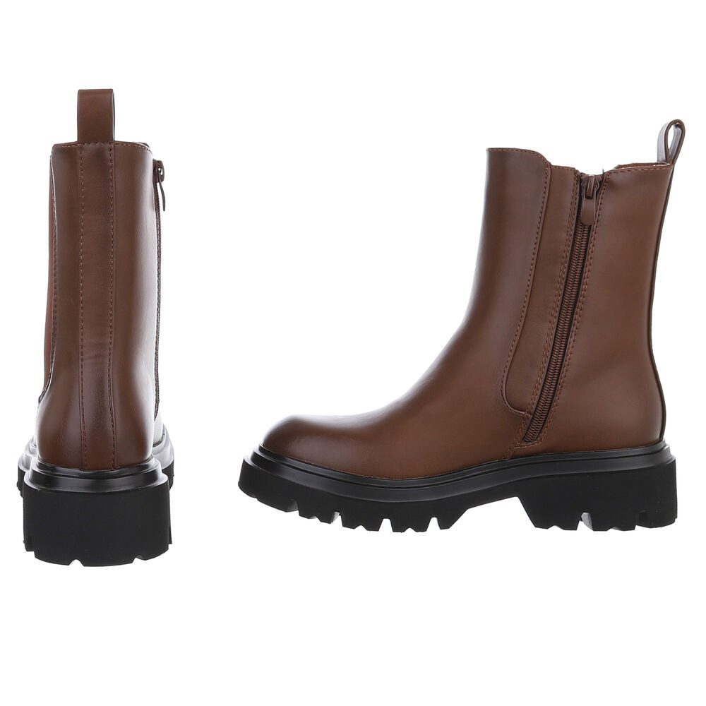 Ital-Design Elegante Chelsea Boots mit rutschfester Sohle für Damen Plateaustiefelette (90109961) Blockabsatz Stiefeletten in Camel – Bild 5 von 5