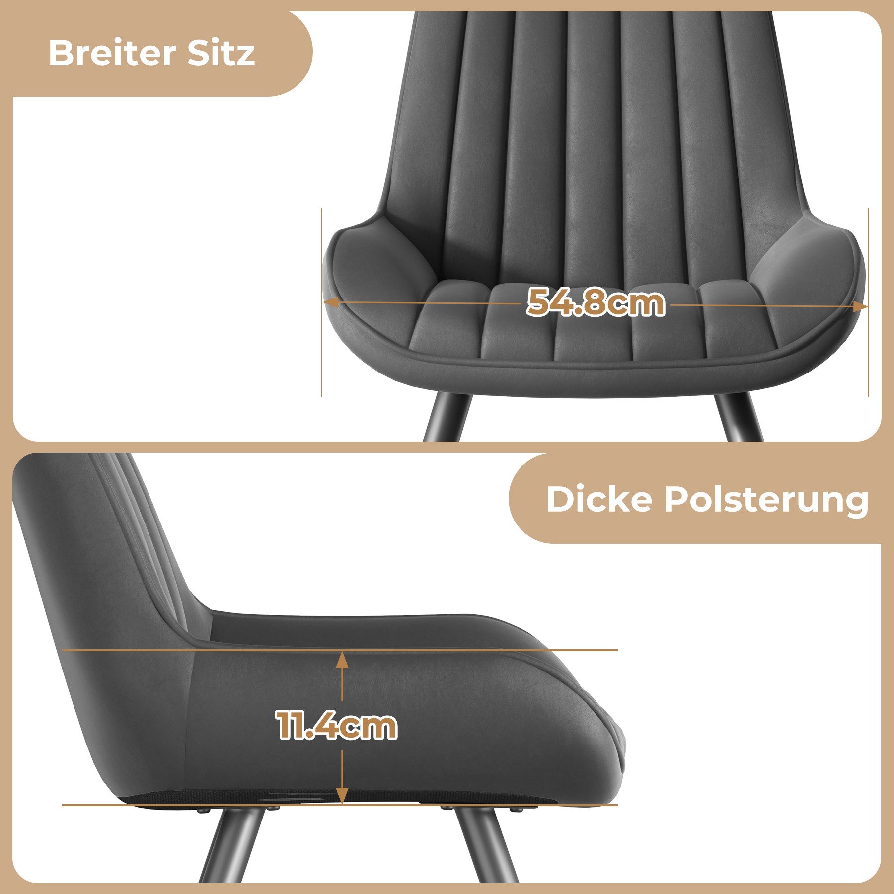 HawthyHome Esszimmerstuhl Stuhlset – Polsterstühle, Moderner Küchenstuhl (2 St), mit Ergonomischer Rückenlehne und Metallbeinen
