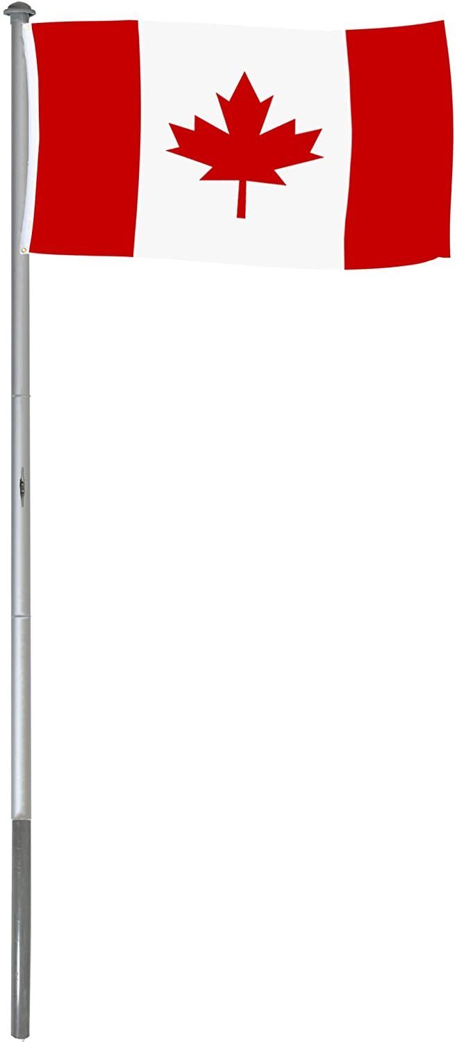 BRUBAKER Fahne Aluminium Fahnenmast inkl. Kanada Flagge 150 x 90 cm (Set,  All-In-One Fahnenmast-Set), Flaggenmast mit Bodenhülse und Kanadafahne für  Garten und Camping