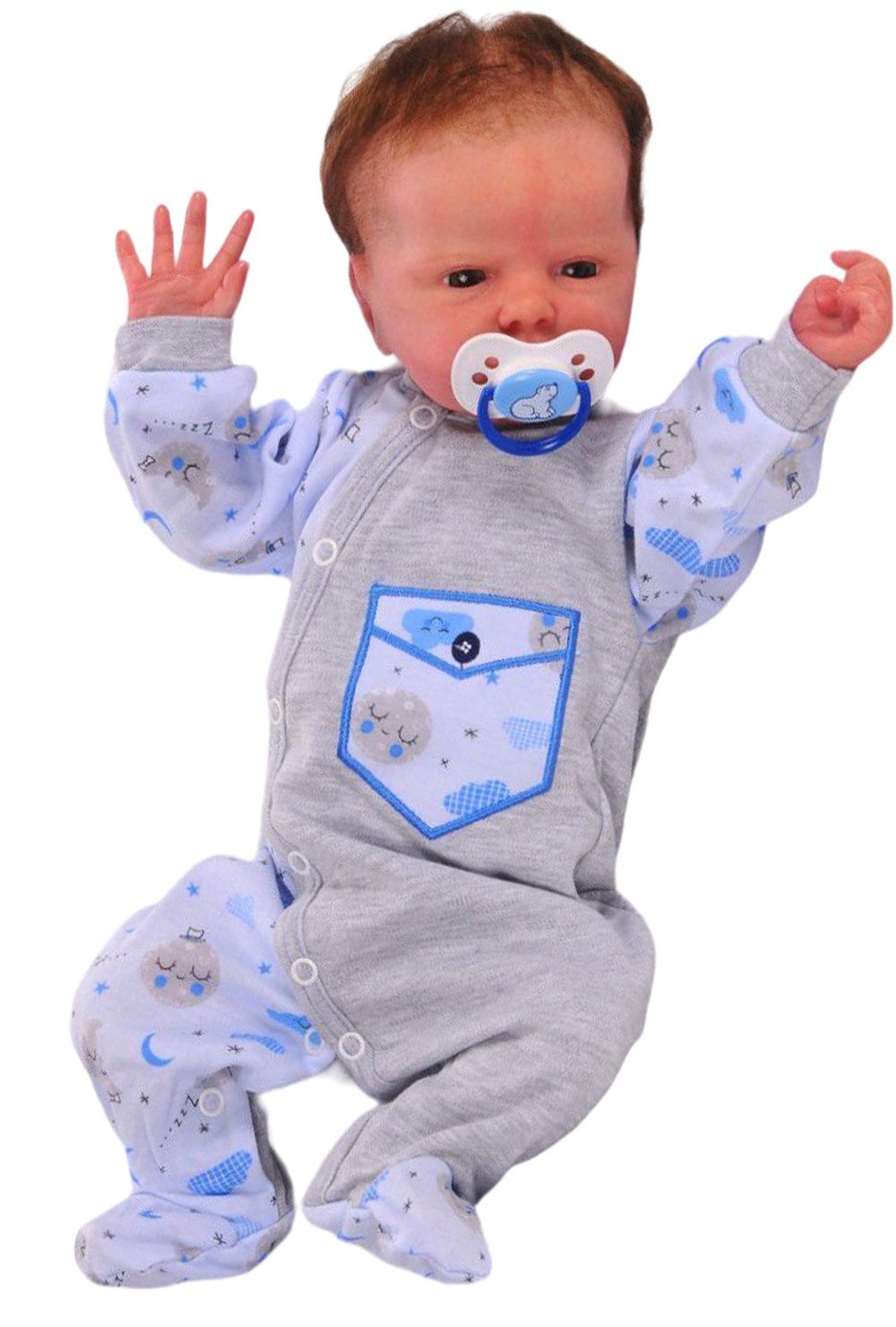Strampler Schlafoverall Schlafanzug Baby Overall in Grau mit Wolken