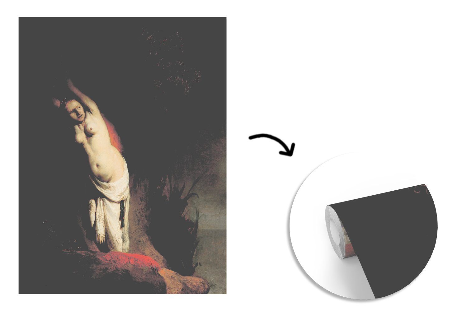 (4 bedruckt, St), Wandtapete für Matt, Wohnzimmer, Montagefertig Vinyl - Rijn, Fototapete MuchoWow van Tapete Andromeda Rembrandt