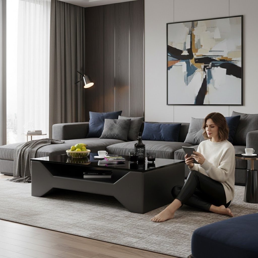 Xlmoebel Couchtisch Sofatisch Design Tisch Wonzimmer Glas Kunstleder Sofa Tische Sofort (1-St., Couchtisch), Hergestellt in Europa