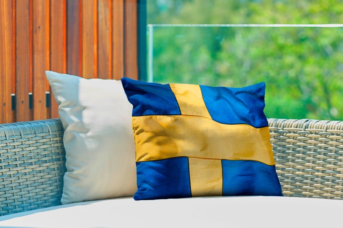 Dekokissen von Flagge Schweden, Polyester, Dekokissenbezug, Outdoor-Dekorationskissen, Nahaufnahme MuchoWow Kissenhülle der