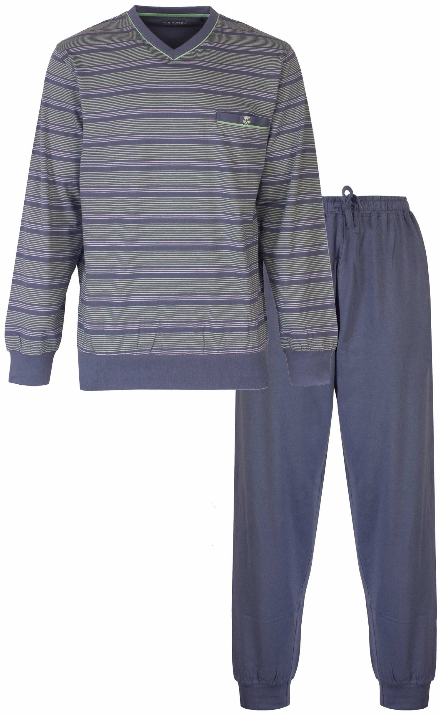 Schlafanzug Herren Pyjama lang mit Bündchen