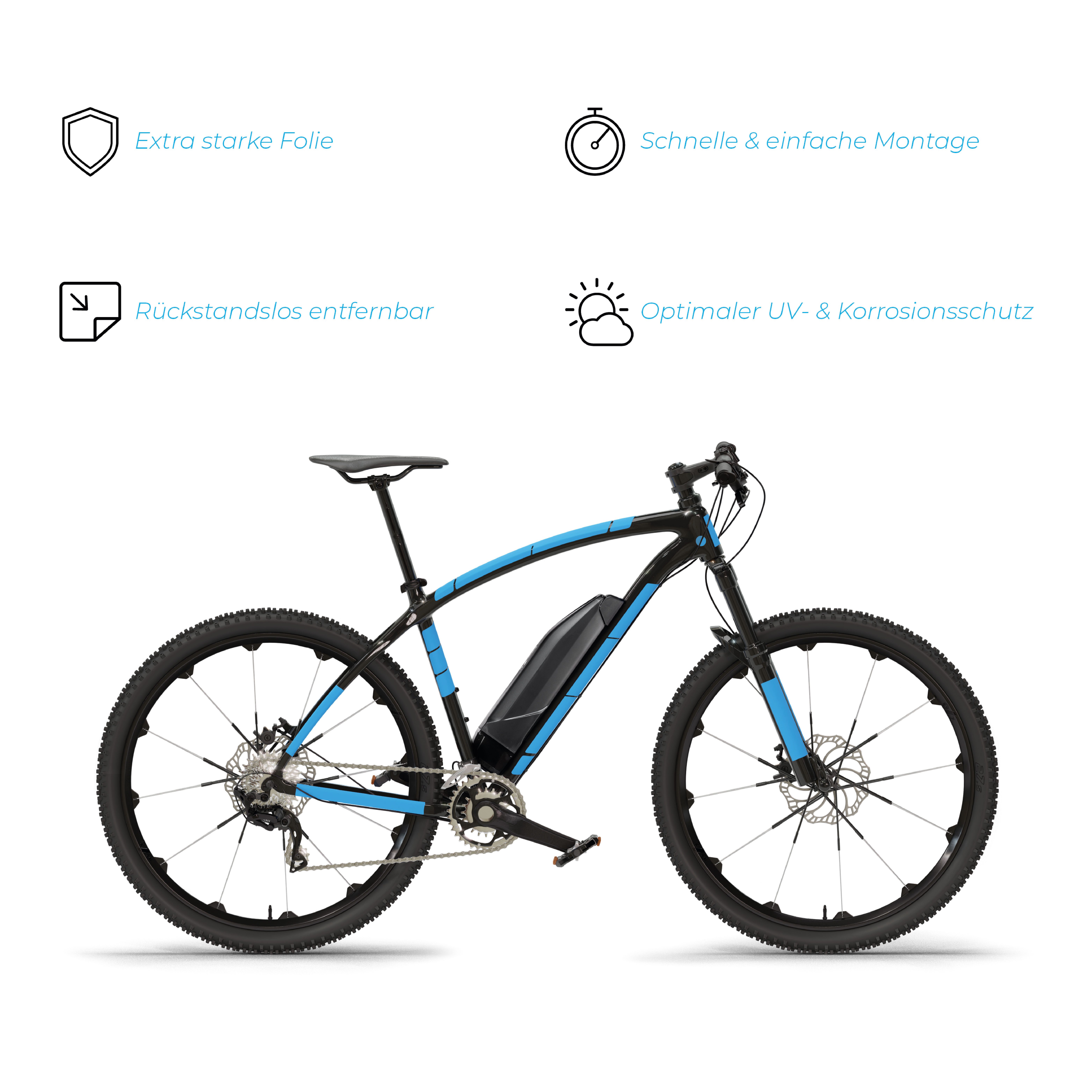 Blackshell Lackschutzfolie E-Bike Aufkleber Schutzfolie, Trekking, MTB, Akkugeladen, Transparent, 21-teilig, Steinschlagschutzset, Lackschutzfolie, Einfache Montage