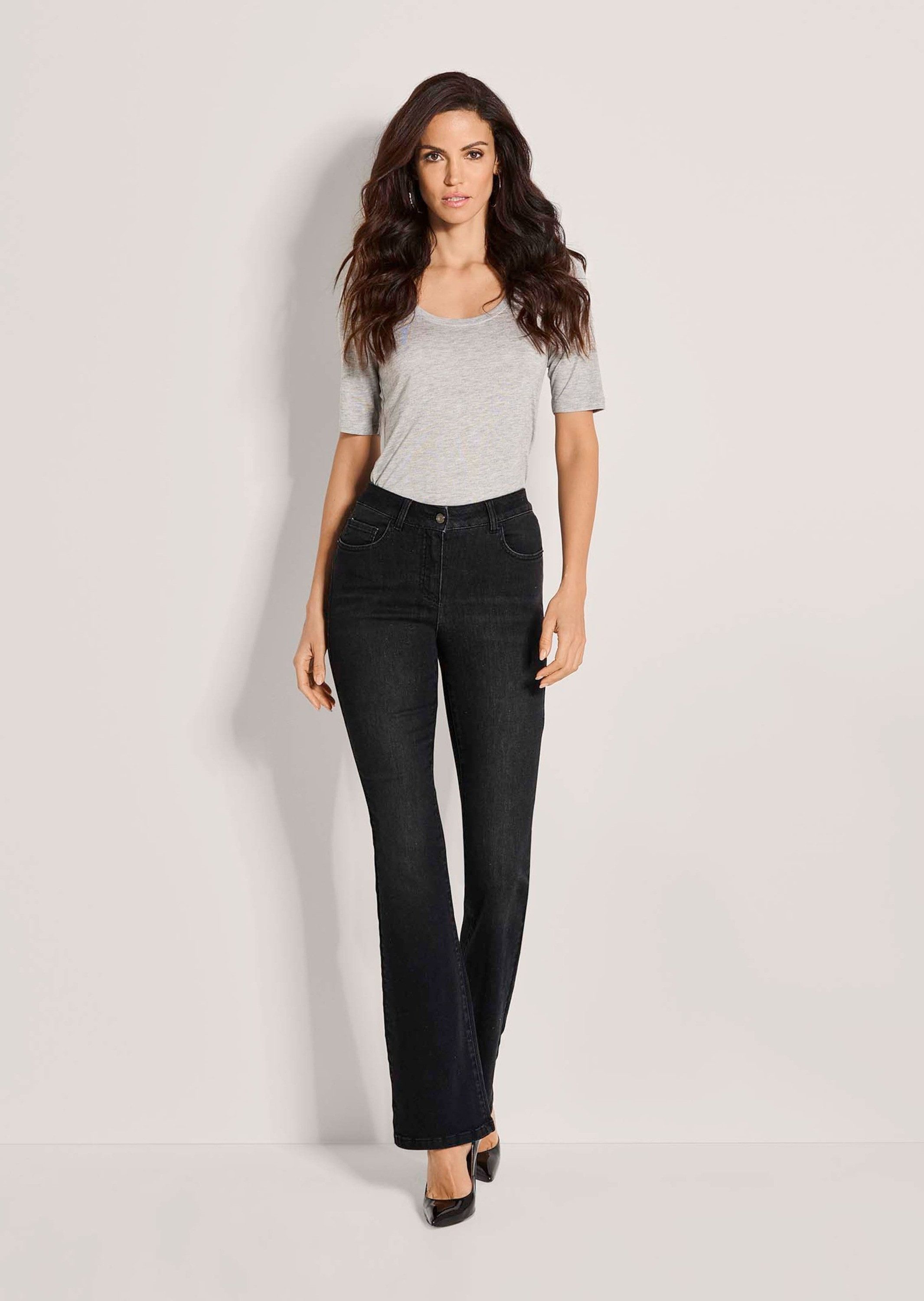 MADELEINE Gerade Jeans Five-Pocket-Jeans im Bootcut-Style Denimjeans mit ausgestellten langen Beinen und Ziersteppnähten