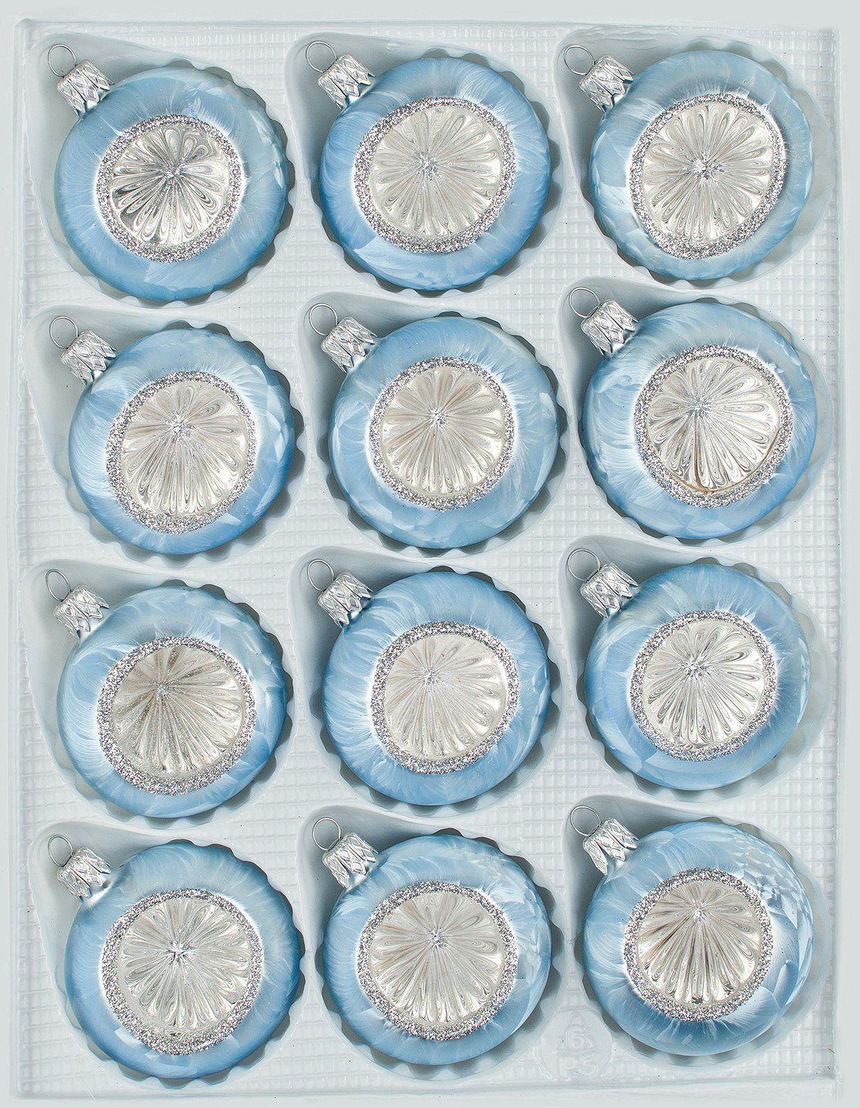 Navidacio Weihnachtsbaumkugel 12 tlg. Glas-Weihnachtskugeln Set in "Vintage Ice Blau Silber"