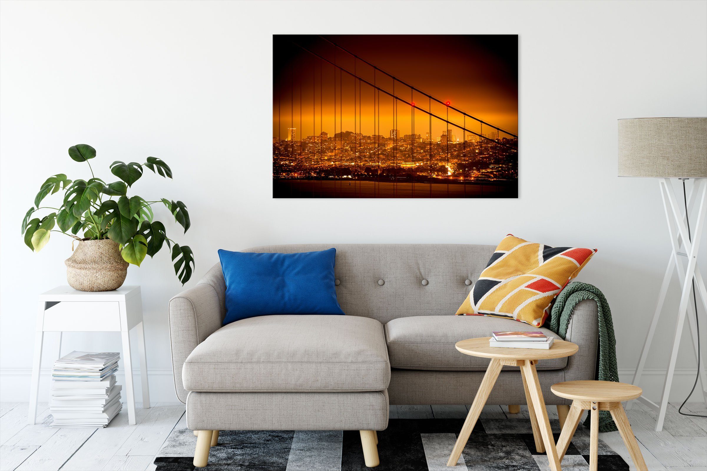 (1 fertig Leinwandbild Pixxprint San Francisco bespannt, Zackenaufhänger Leinwandbild Skyline, Francisco St), San Skyline inkl.