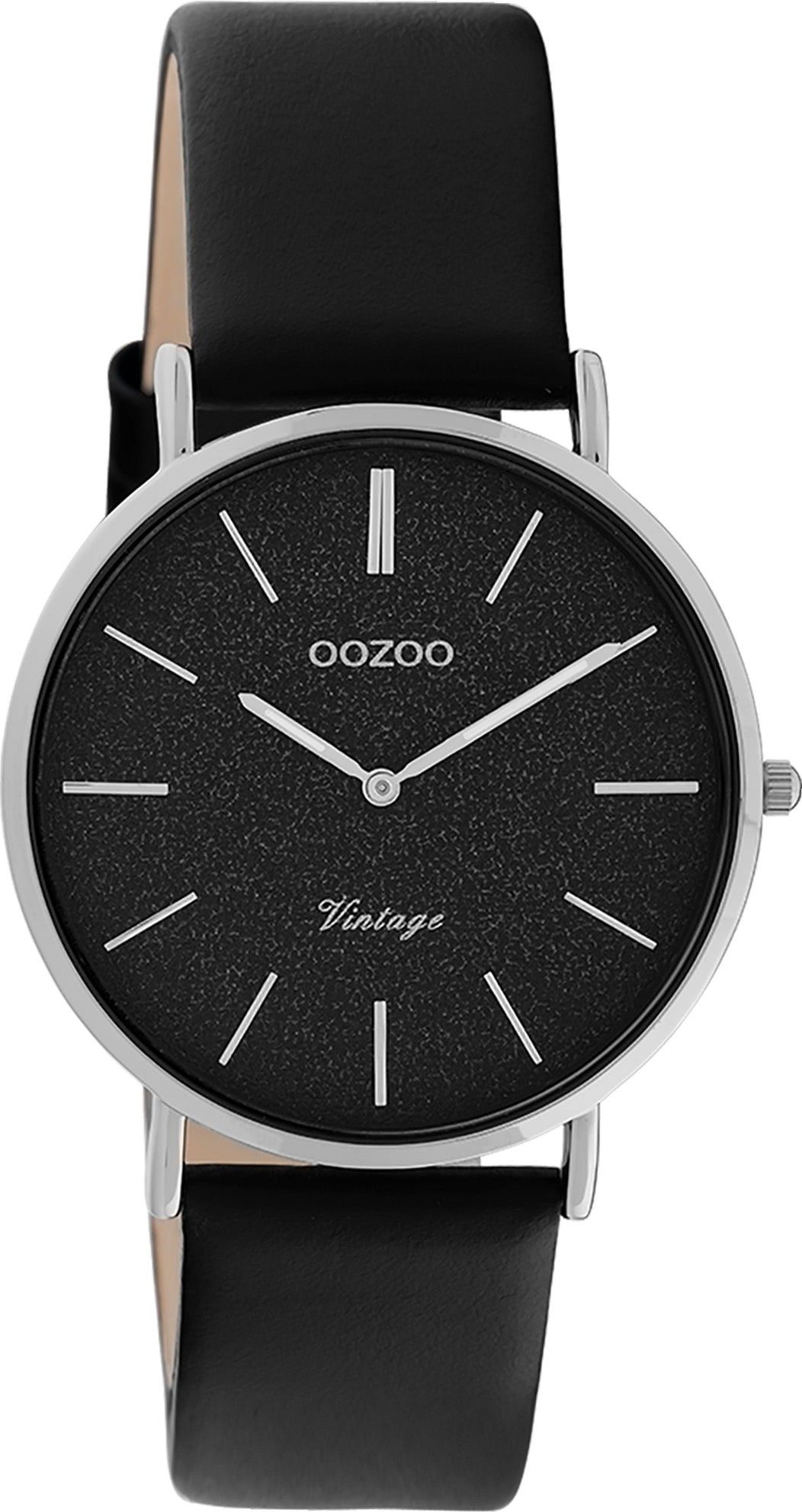 OOZOO Quarzuhr Oozoo Damen Armbanduhr schwarz Analog, Damenuhr rund, mittel (ca. 32mm) Lederarmband, Elegant-Style
