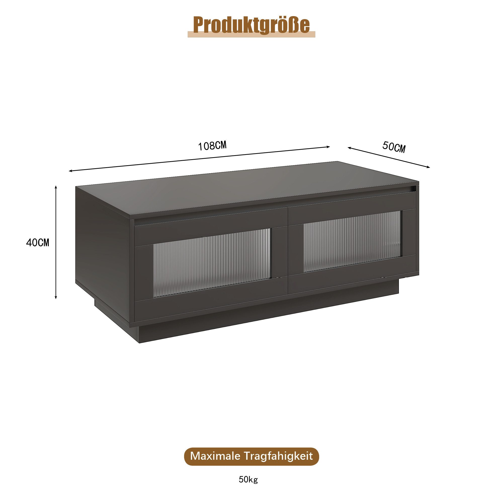 radelldar Couchtisch LED-Beleuchtung matt 108x50x40cm (1 günstig online kaufen