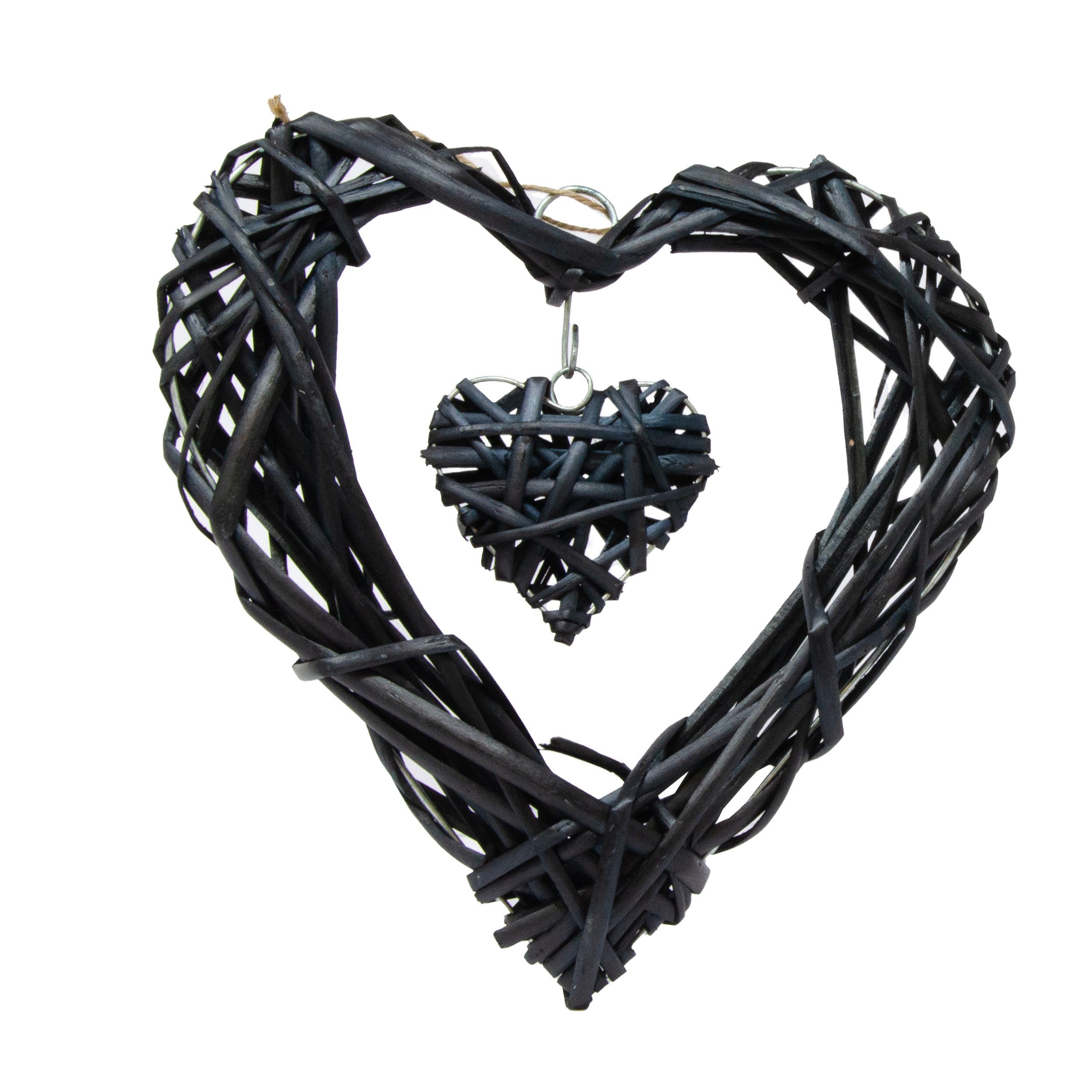 Goldbach Dekohänger Rattan Herzkranz miot Herz 25 x 25 x 5 cm Schwarz