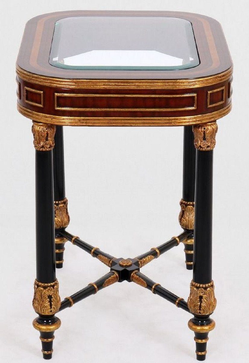 Möbel Braun Tisch x Padrino Casa Barock Beistelltisch 46 Massivholz 61 mit - - cm H. Luxus Glasplatte / Barock Edler Schwarz Gold x 65 / Beistelltisch