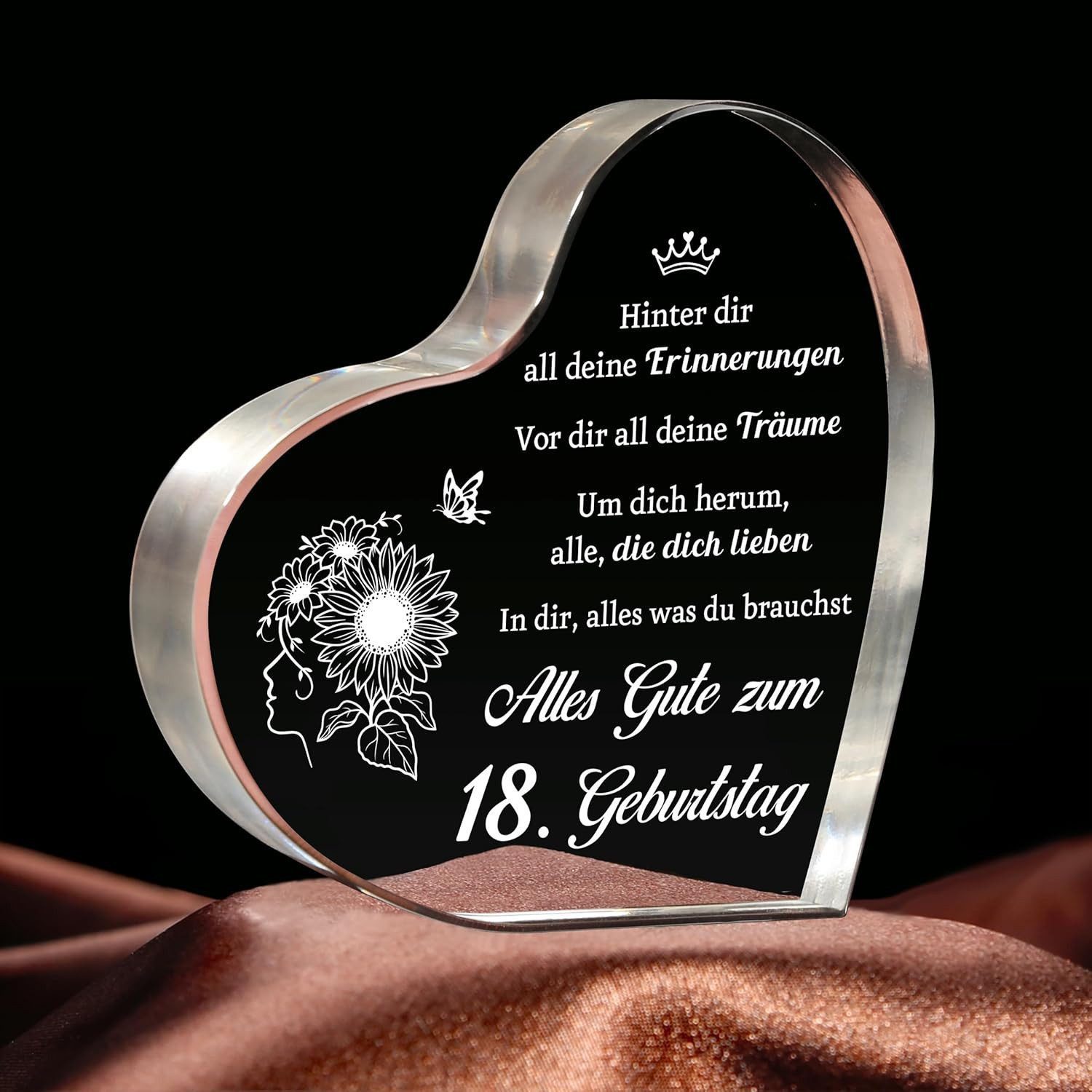 FOUORTUNATE-BEE Dekoobjekt Acryl Herz Tischdeko zum 18. Geburtstag für Mädchen (1 St), Herzförmiges Acryl Geschenk für den 18. Geburtstag