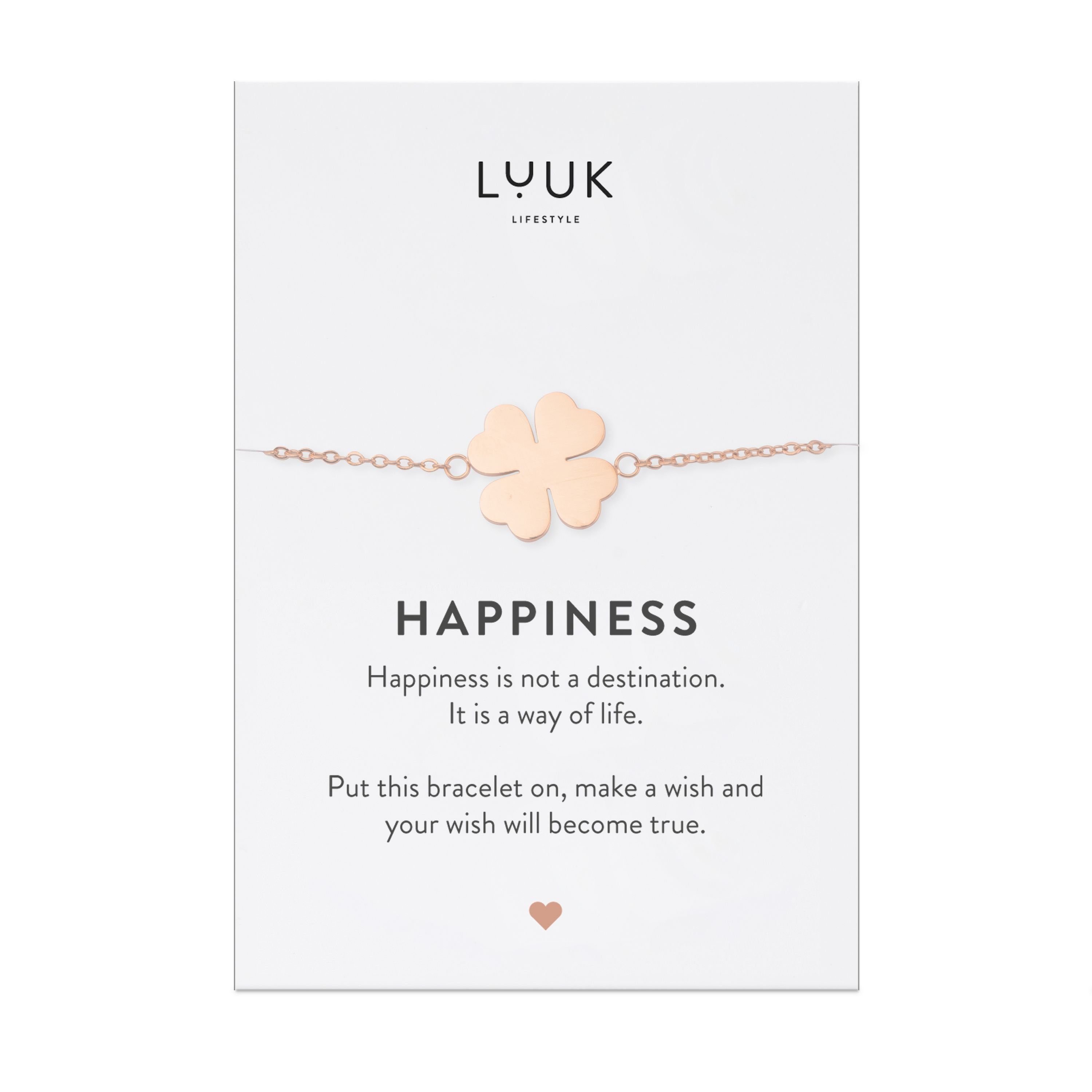 LUUK LIFESTYLE Edelstahlarmband Kleeblatt, mit Happiness Spruchkarte