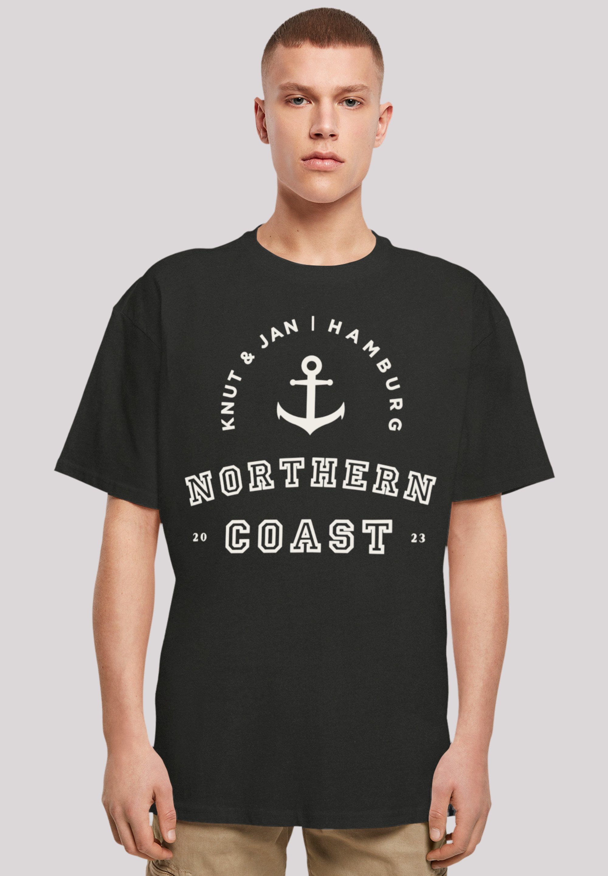 T-Shirt Knut Passform Coast Hamburg Jan überschnittene F4NT4STIC Weite und Print, & Nordsee Schultern Northern