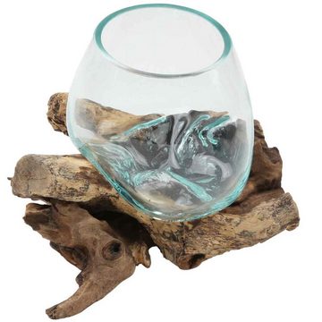 Casa Moro Dekovase Glasvase auf Wurzelholz Ø 12cm aus Recycling Glas & Teak Wurzel A12 (einzigartige Glas Vase auf Wurzel Holz Wohn Deko, Couchtisch Esszimmer Tisch Deko), Kunsthandwerk - Jede Dekovase Glas-Vase ist ein Unikat