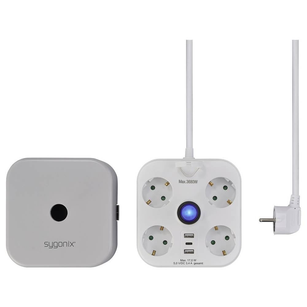 Sygonix SY-6788330 Steckdosenwürfel 4fach Grau, Weiß Schutzkontakt 1 St. Steckdosenleiste, mit Schalter, mit USB, mit USB-C®