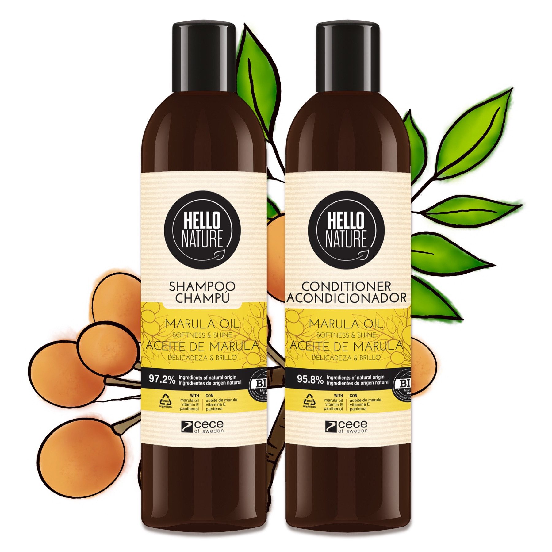 Hello Nature Haarpflege-Set Haarkur Haar Shampoo Conditioner Haarmaske Set Marula Öl Bio Vegan, Haarpflegeset, Shampoo, Haarspülung, Haarmaske