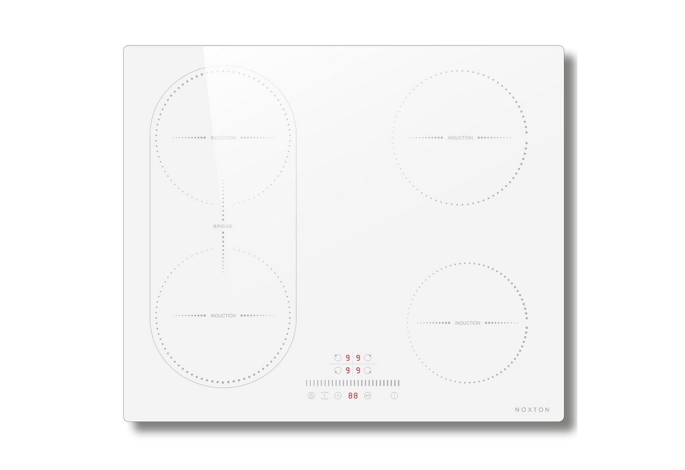 NOXTON Induktions-Kochfeld Induktionsfeld 4 Platten mit Flexzonen Weißes, Flexzonen, 3500W