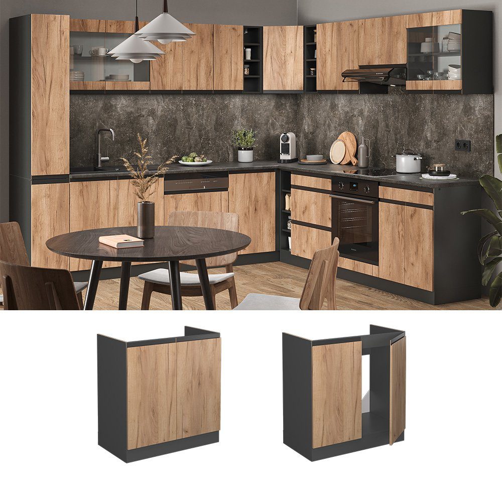 Vicco Unterschrank R-Line, Goldkraft Eiche/Anthrazit, 80 cm J-Shape, ohne Arbeitsplatte (1-St)