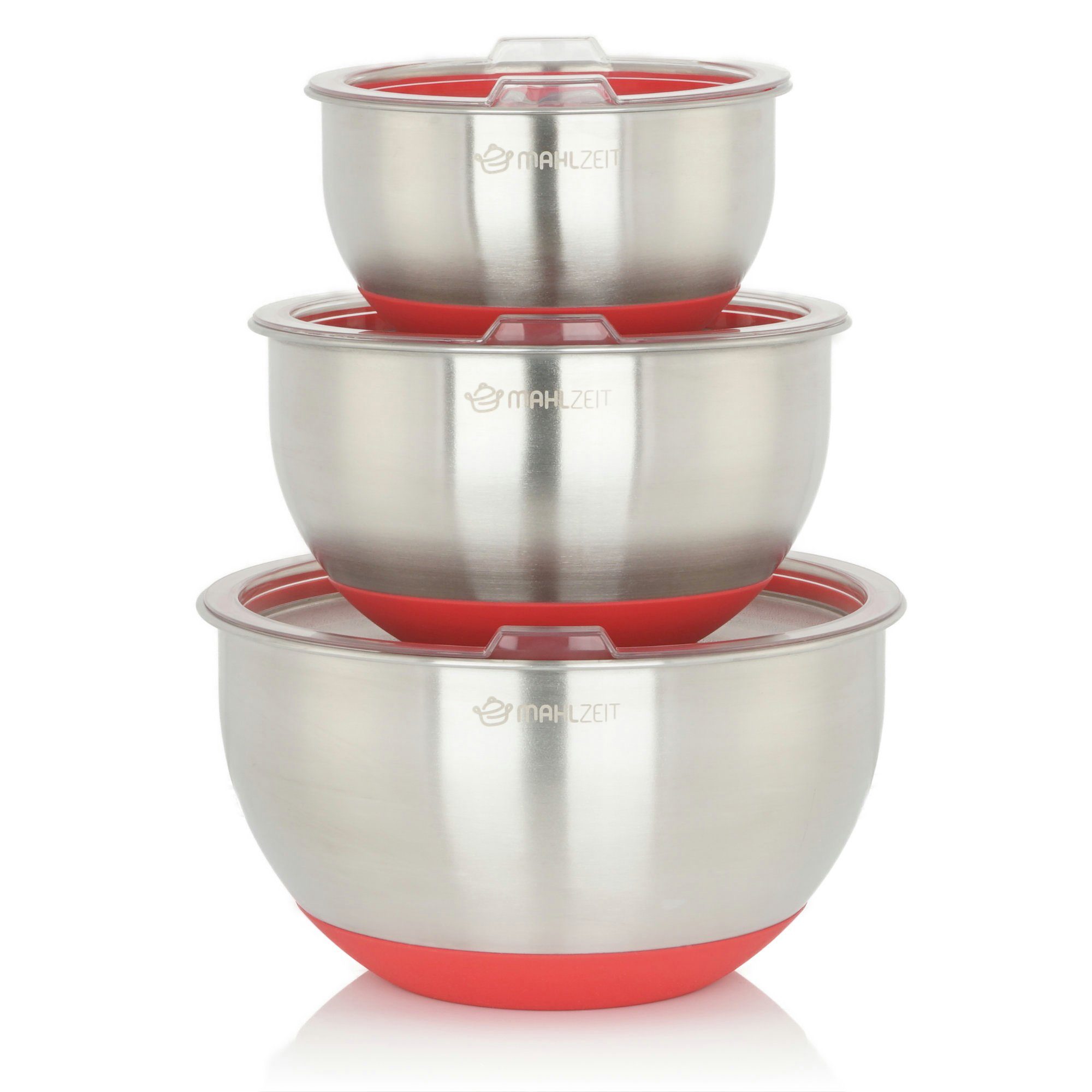 Mahlzeit Rührschüssel Edelstahl Schüssel Set mit Deckel, Küchenschüssel, 1,6L, 3L, 4,6L, Edelstahl, (3-teilig, 3-tlg), Rutschfest