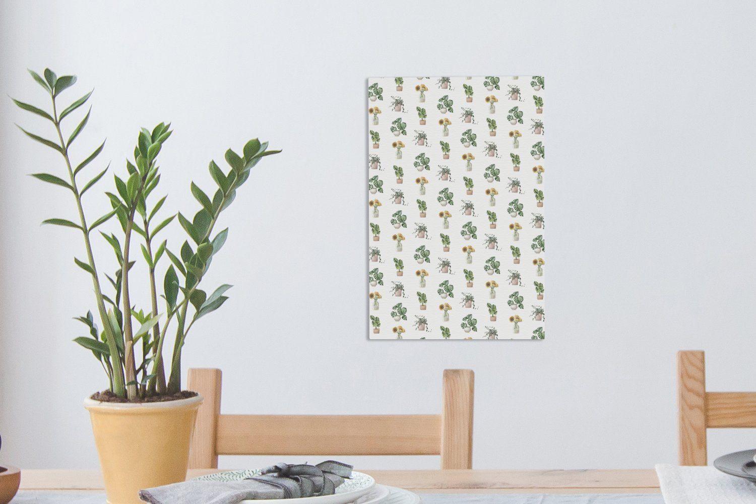 20x30 inkl. cm Leinwandbild bespannt Gemälde, Pastell Leinwandbild Pflanzen Muster, - - Zackenaufhänger, fertig OneMillionCanvasses® (1 St),